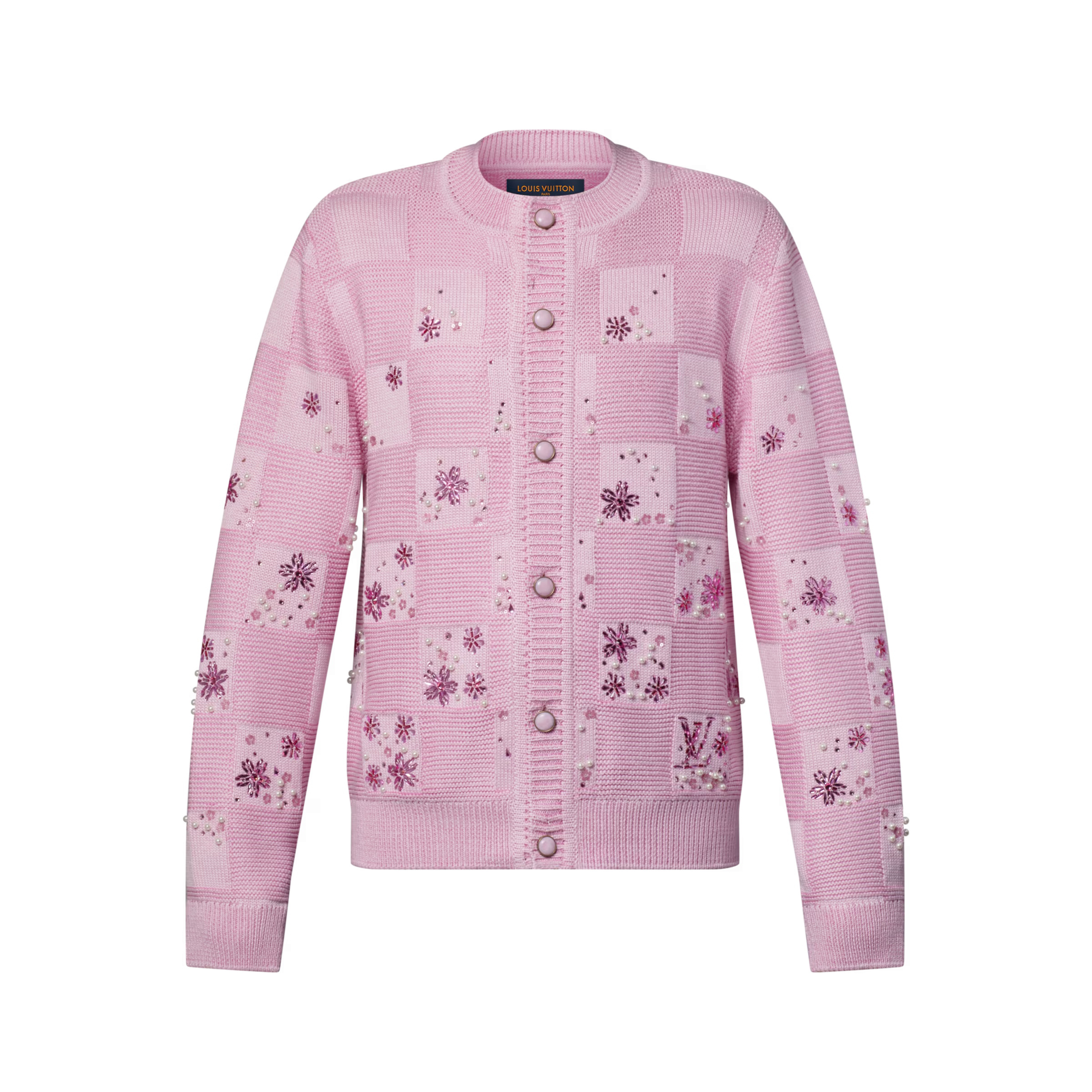 NIGO Louis Vuitton DAMIER Men's And Women's Spring/fall Fashion Casual Crew Neck Single-button Checkered Pattern Sweater With Delicate Floral Embroidery Details Knit Cardigan #nigo79247