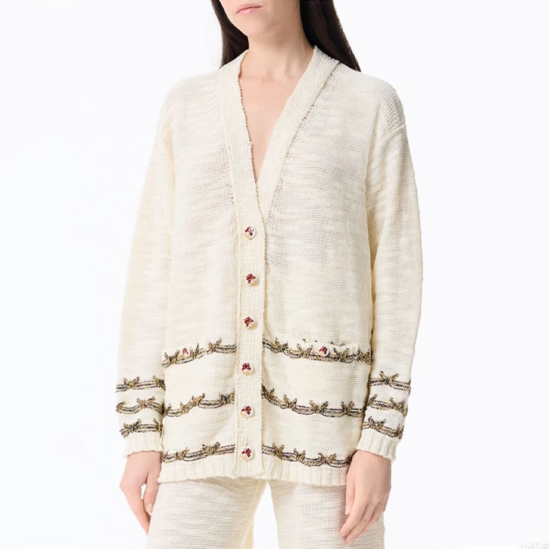 NIGO Chanel Women's Spring/Fall Vintage V-Neck Single-Breasted Gold-Thread Knit Wool-Blend Cardigan Ngvp #nigo2562