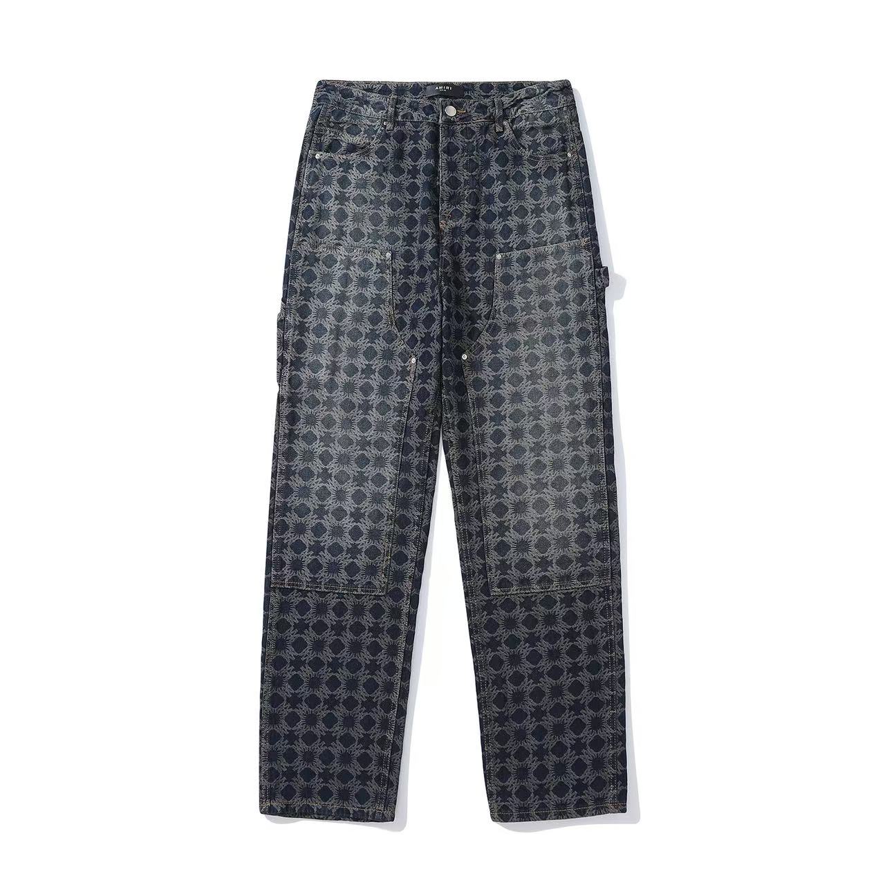 NIGO Amiri Men's All-Over Jacquard Denim Pants Four-Season Patchwork Solid-Color Cotton Straight-Leg Trousers Ngvp #nigo2575