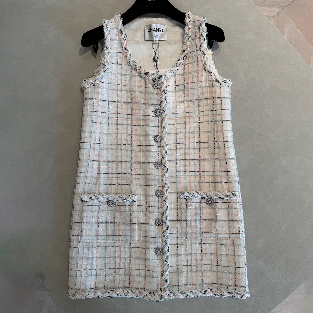 NIGO Chanel Women's Summer High-Street Plaid Single-Breasted Multi-Color Halter Sleeveless Dress Dresses Ngvp #nigo2566