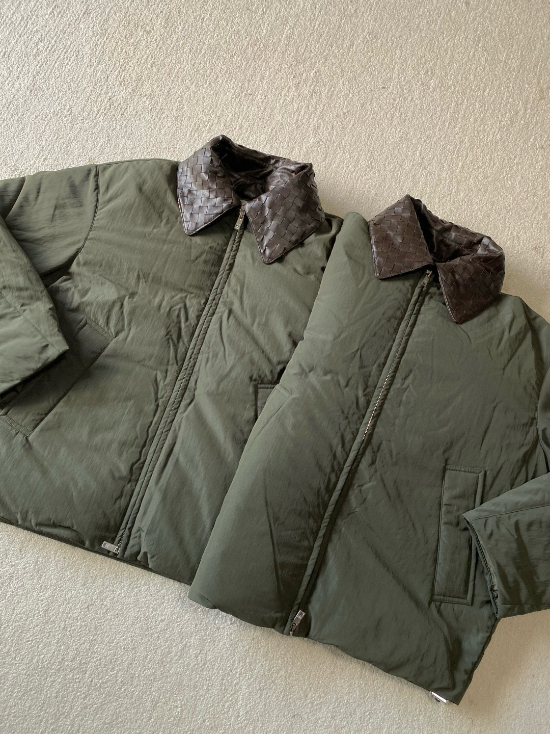 NIGO Bottega Veneta Men's Spring/Fall Knit Leather Collar Two-Way Zipper Technical Fabric Solid Color Long Down Jacket Ngvp #nigo2568