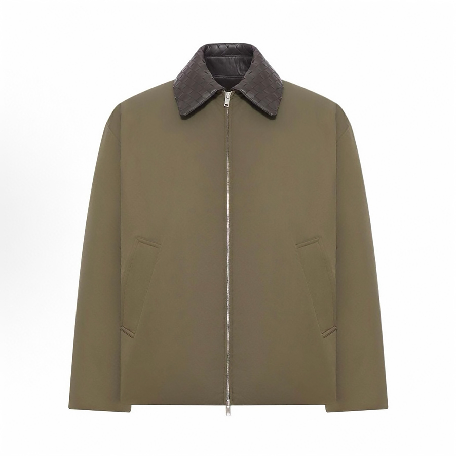 NIGO Bottega Veneta Men's Spring/Fall Knit Leather Collar Two-Way Zipper Technical Fabric Solid Color Long Down Jacket Ngvp #nigo2568