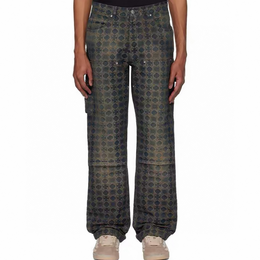 NIGO Amiri Men's All-Over Jacquard Denim Pants Four-Season Patchwork Solid-Color Cotton Straight-Leg Trousers Ngvp #nigo2575