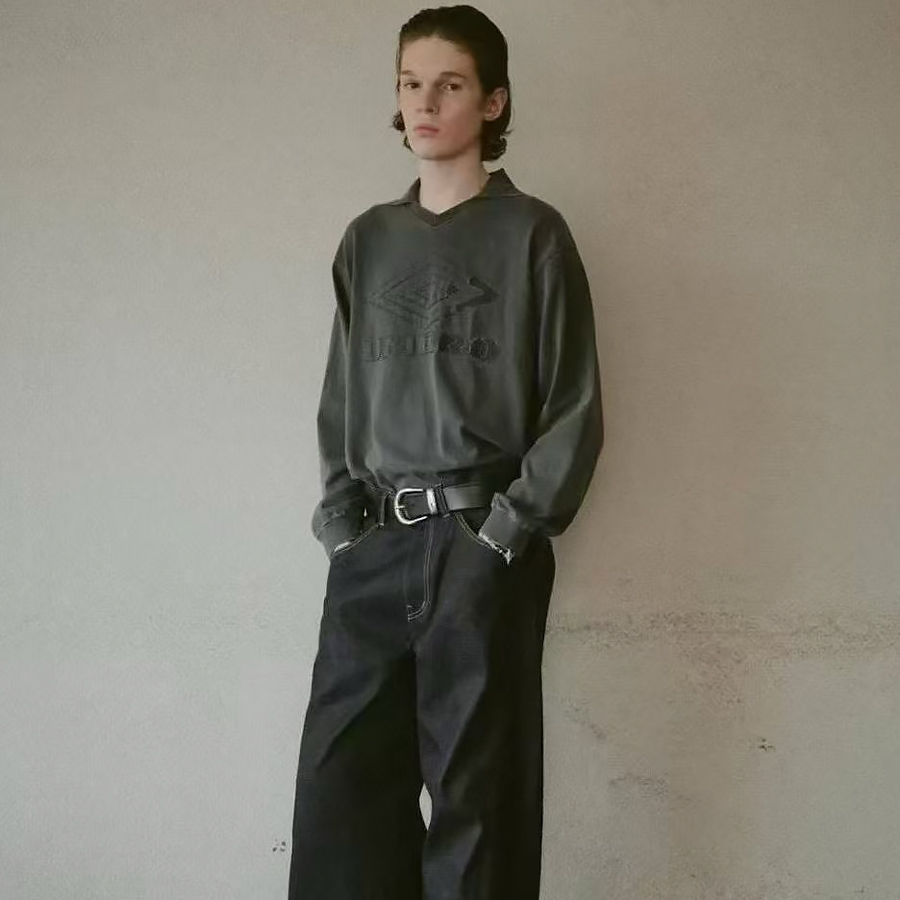 NIGO JieDa x Umbro Men's Spring/Summer Logo Embroidered Distressed Collar Long-Sleeve Polo Shirt Retro Casual Elastic Knit Sports Trouser Solid-Color Pants Ngvp #nigo2576