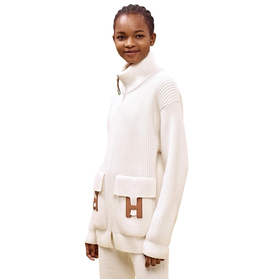 NIGO Hermes Women's Fall/Winter Fashion Casual High Neck Zipper Solid Color H Pocket Wool Sweater Coat Jacket #nigo79264