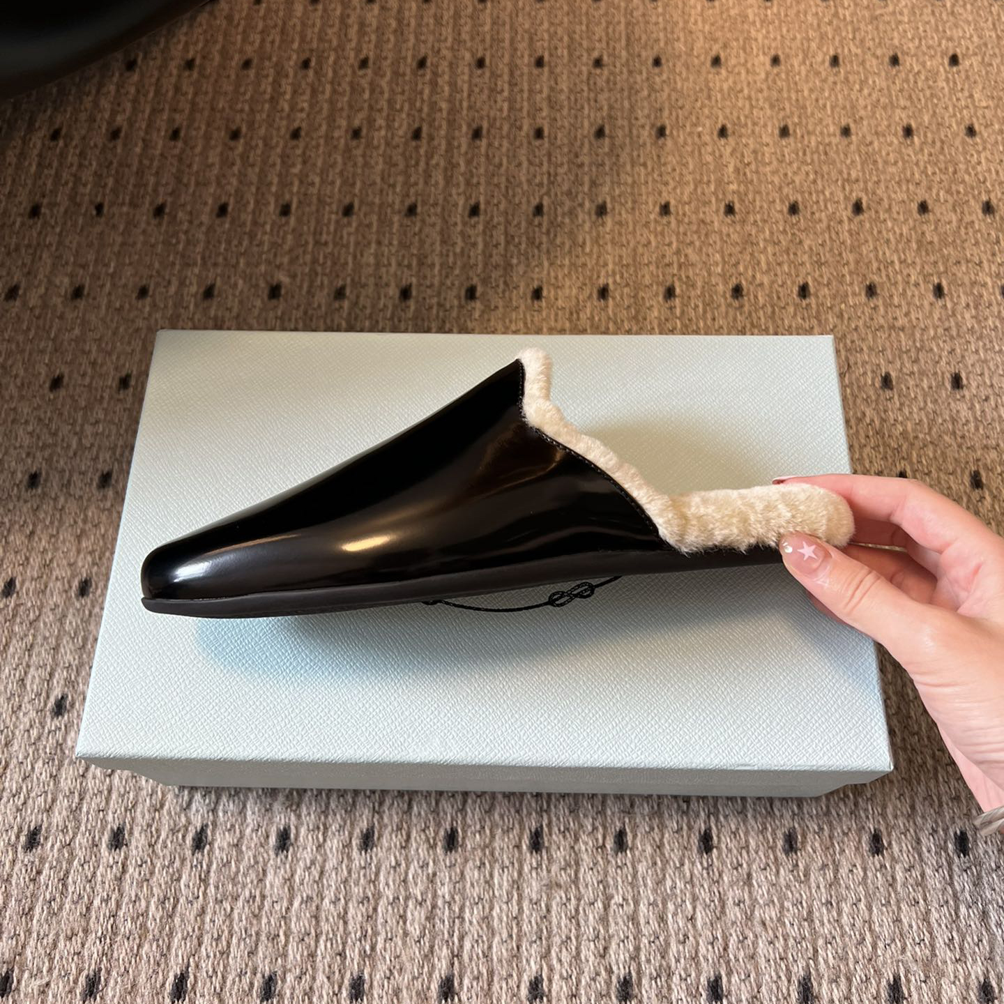 NIGO Prada Women's Fall/winter Fashion Casual Round Toe Slip On Leather Suede Fleece Lined Mule Shoes Half Slip On Slippers Shoes #nigo79259