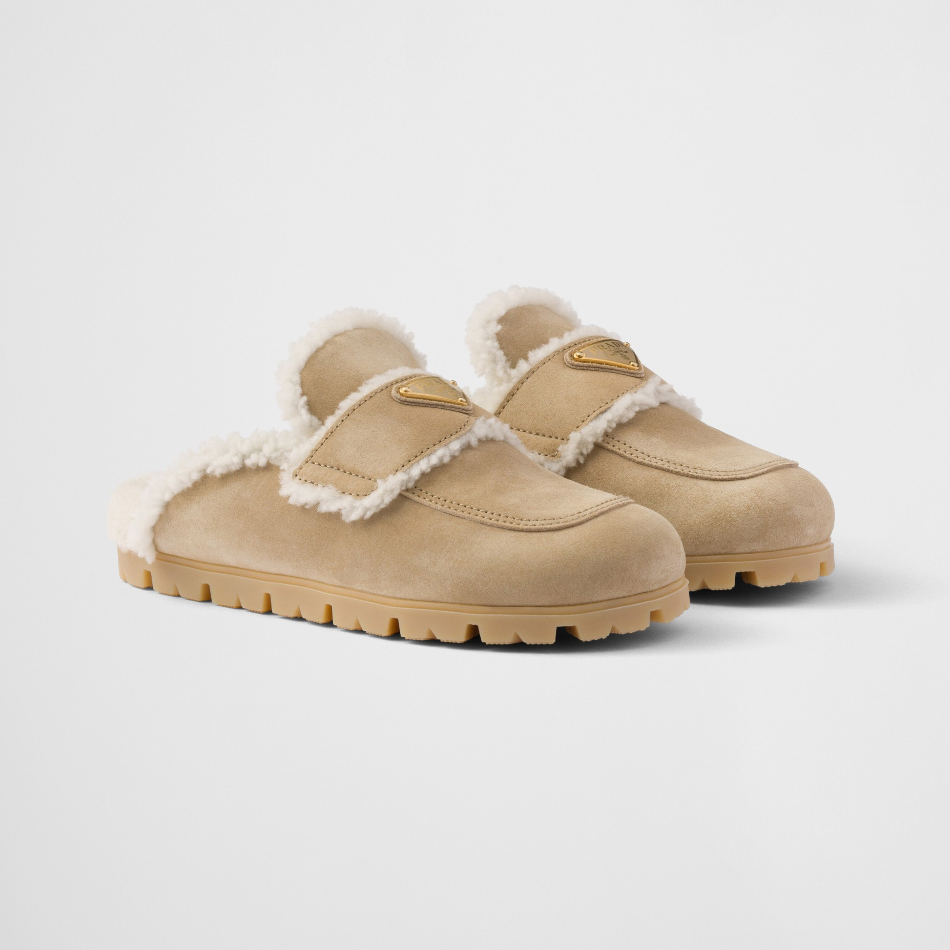 NIGO Prada Women's Fall/winter Casual Round Toe Slip On Fleece Lined Triangular Logo Birkenstock Style Slippers Shoes #nigo79271