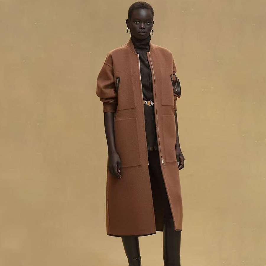 NIGO Hermes Women's Spring/Fall Four-Pocket Reversible Cashmere Zipper Solid Color Straight-Cut Long Coat Jacket Ngvp #nigo2584