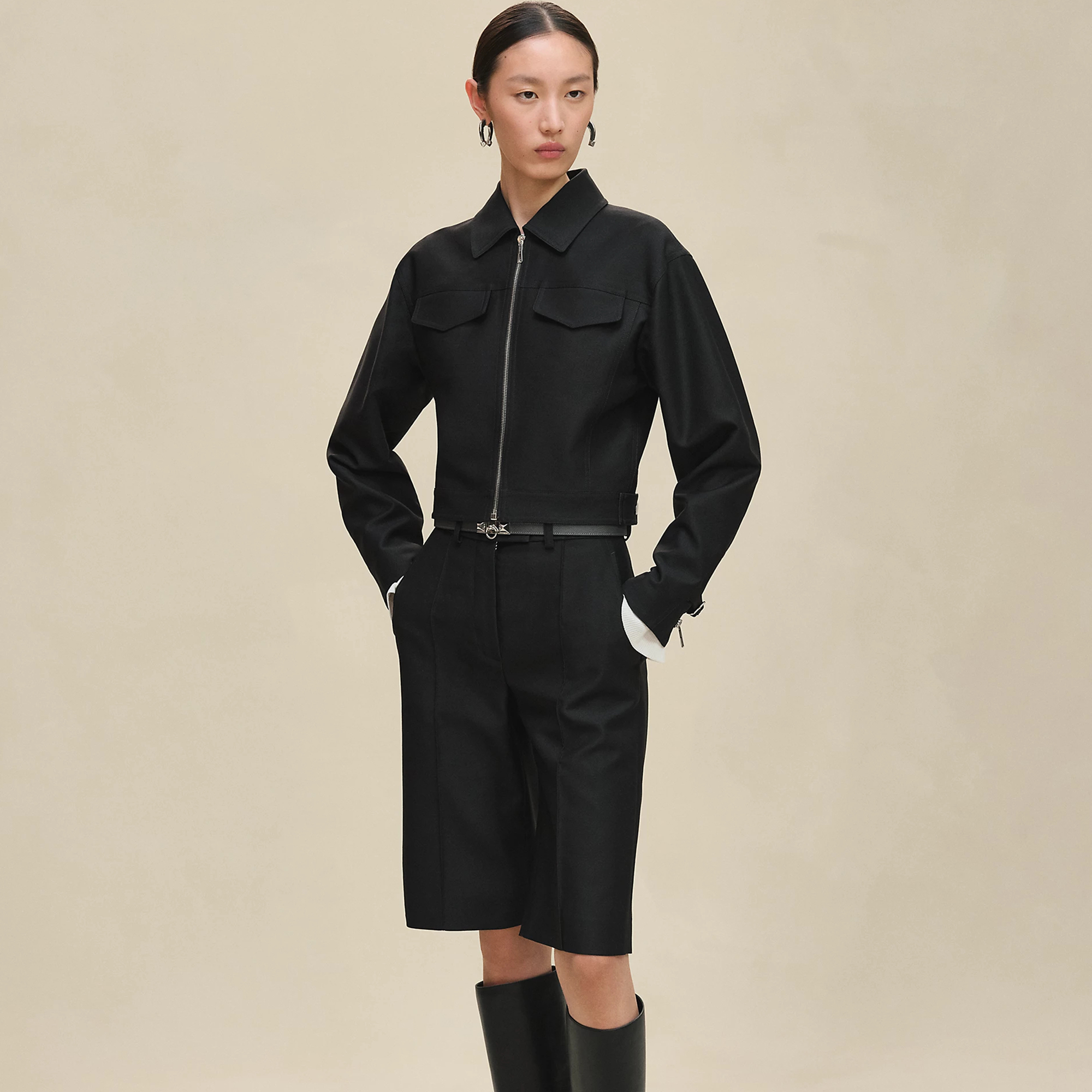 NIGO Hermes Women's Workwear-Style Fall/Winter Lapel Zipper Denim Short Jacket with Casual Solid-Color Mid-Length Pants Ngvp #nigo2587