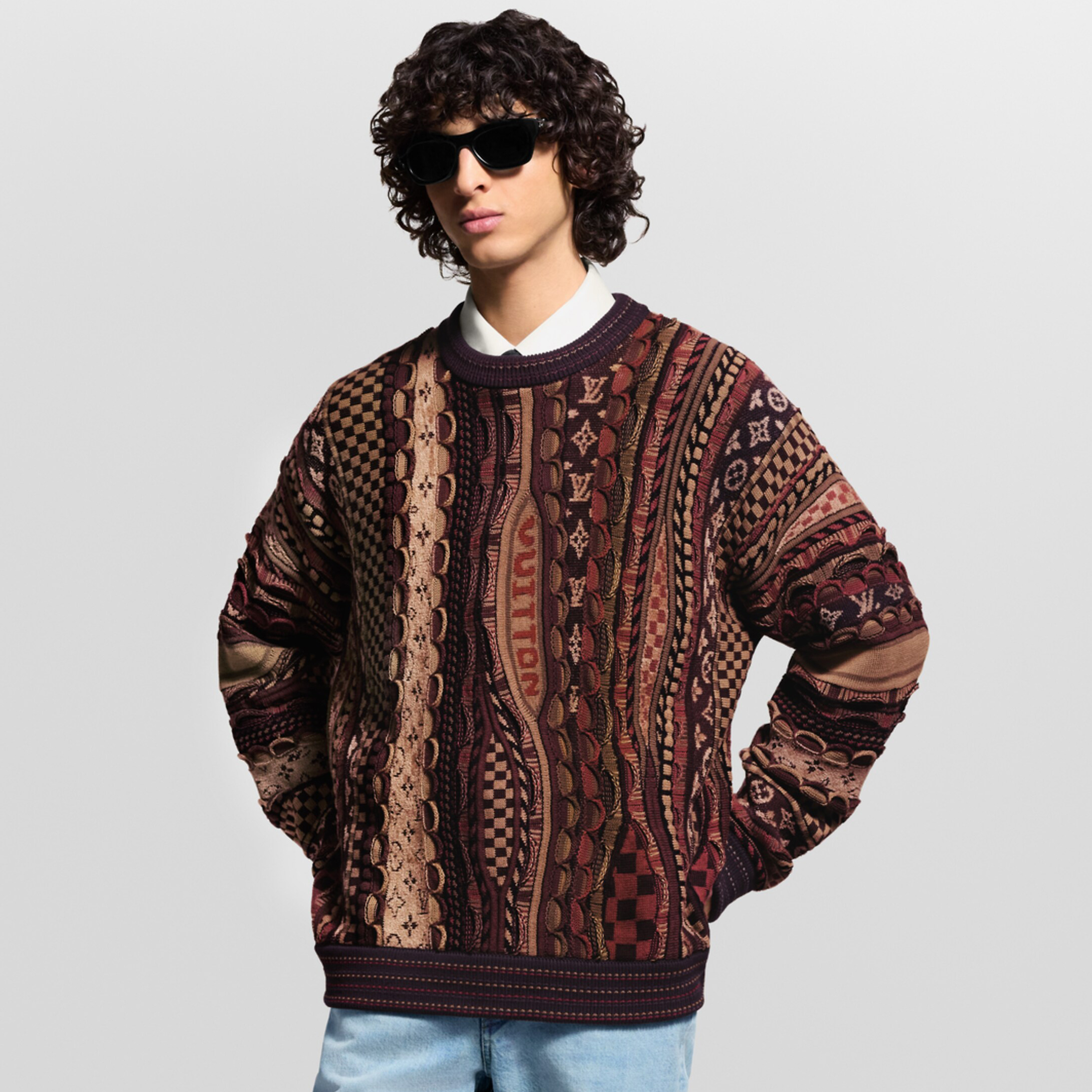 NIGO Louis Vuitton Men's Fall/Winter Fashion Casual Crewneck Pullover Ribbed Knit Wool Cotton Blend Sweater #nigo79282