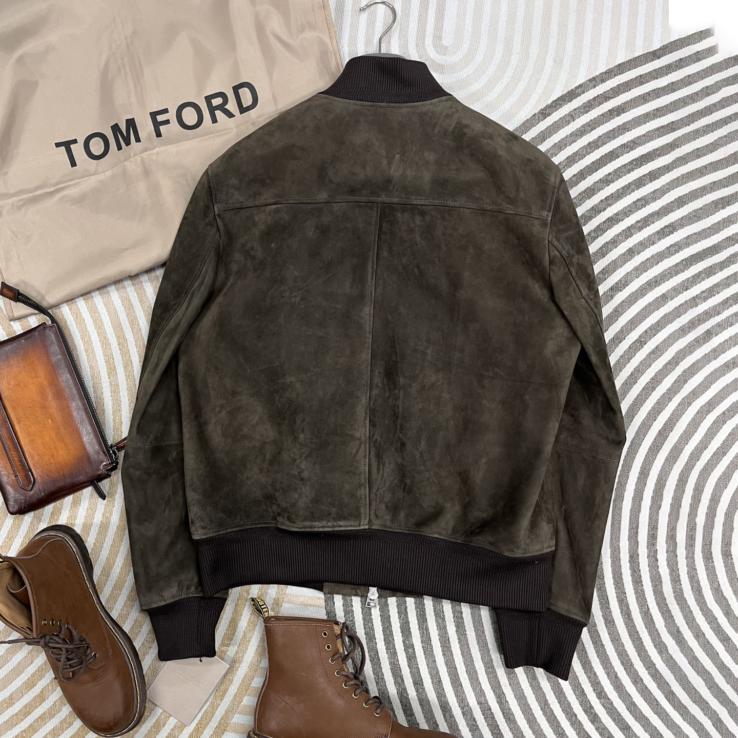 NIGO Tom Ford Men's Fall/Winter Casual Fashion Crew Neck Zipper Long Sleeve Baseball Leather Jacket #nigo79296