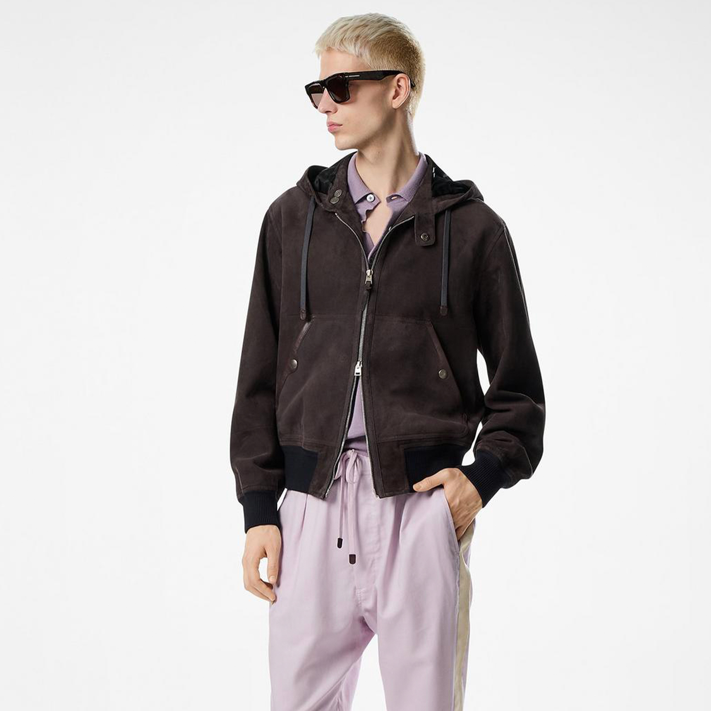 NIGO Tom Ford Men's Spring/Fall Suede Hooded Zipper Solid Color Vintage Blouson Jacket Ngvp #nigo2586