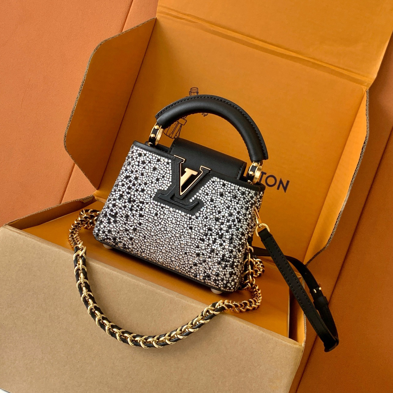 NIGO Louis Vuitton Women's Fashion Classic Crocodile Patterned Handbag With Hand Embedded Diamond Logo Letter Badge Dual-strap Tote Crossbody Bag Shoulder Black Bag Bags #nigo79297