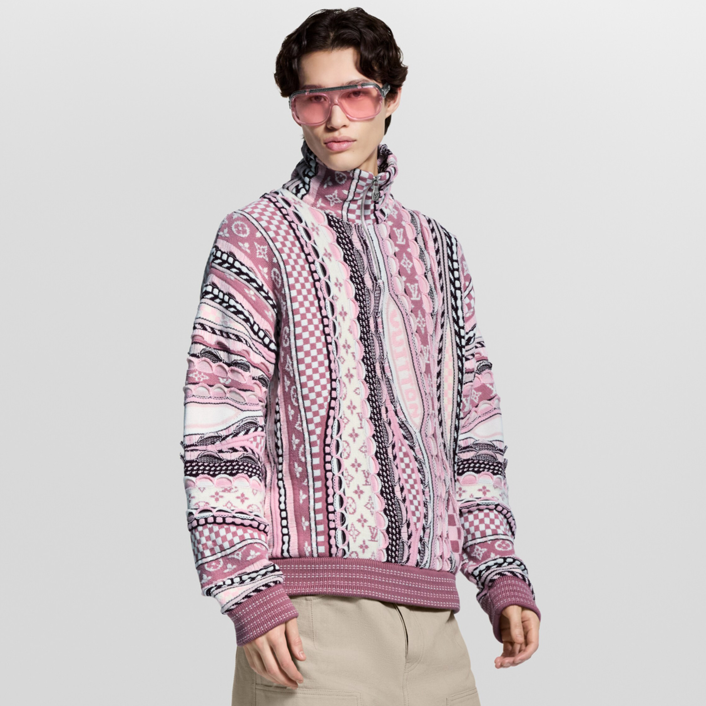 NIGO Louis Vuitton Men's And Women's Spring/fall Fashion Casual High Neck Pullover Half Zip Color Block Classic Print Sweatshirt #nigo79281