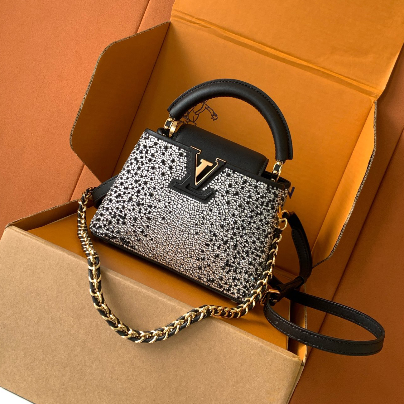 NIGO Louis Vuitton Women's Fashion Classic Crocodile Patterned Handbag With Hand Embedded Diamond Logo Letter Badge Dual-strap Tote Crossbody Bag Shoulder Black Bag Bags #nigo79297