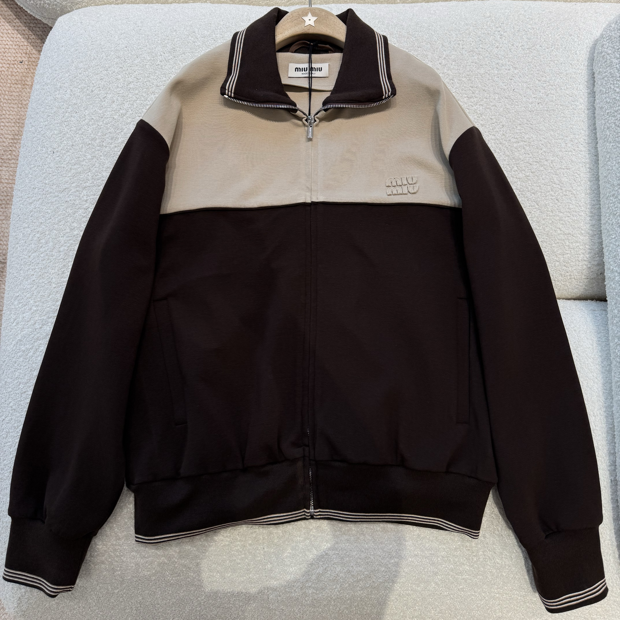 NIGO MiuMiu Women's Spring/Fall Fashion Casual Collared Zipper Color-Block Cardigan Jacket #nigo79326