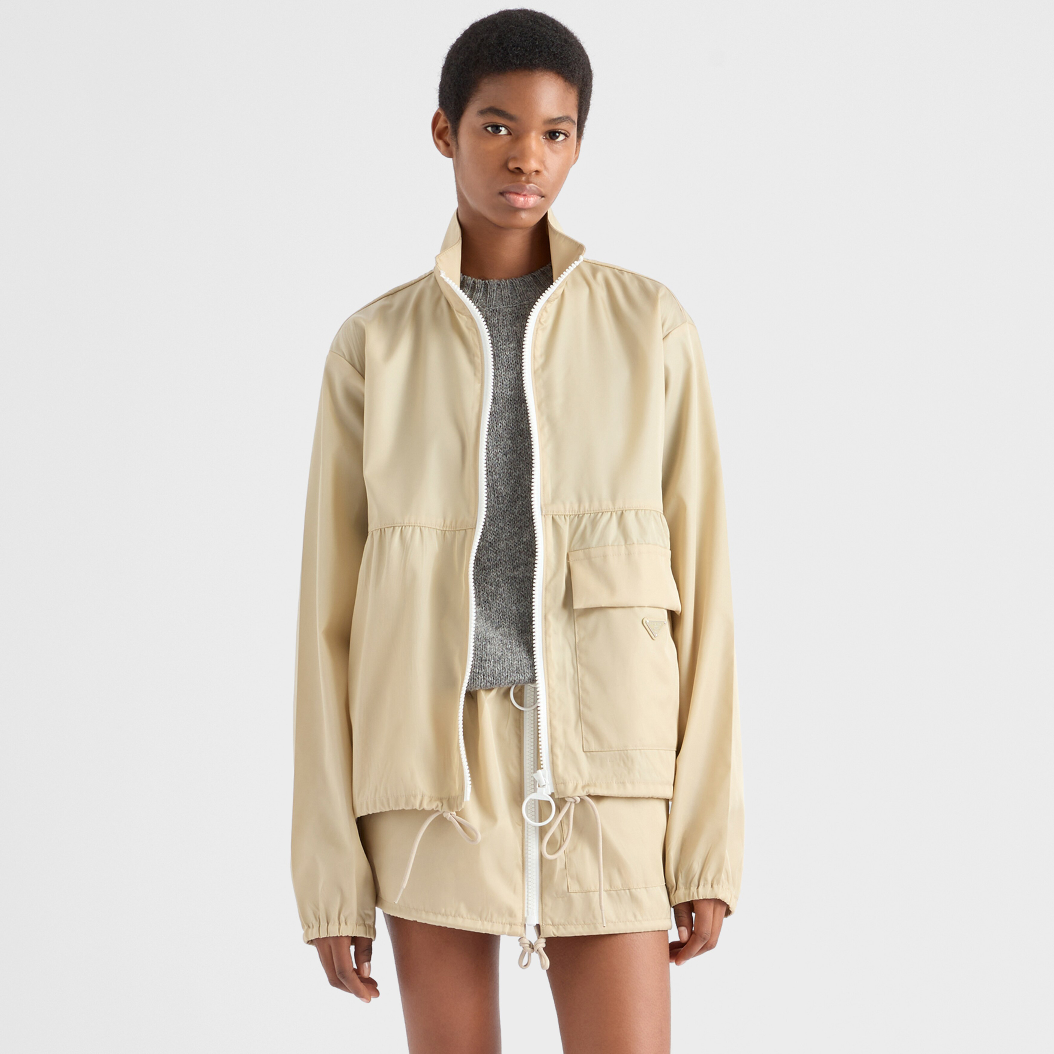 NIGO Prada Women's Spring/Fall Fashion Casual High Neck Zipper Jacket with Elastic Waist Zipper Half Skirt Suit Set #nigo79313