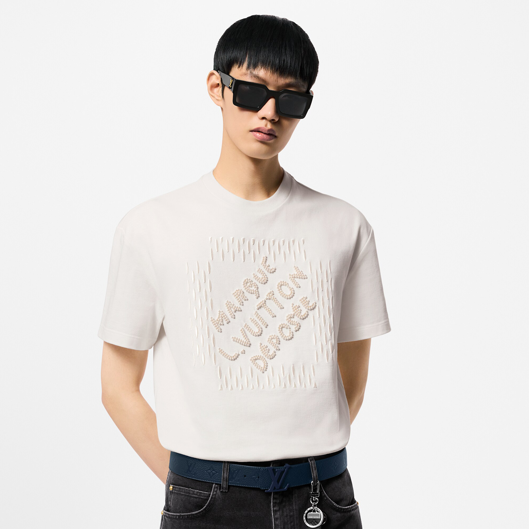 NIGO Louis Vuitton Men's Summer Solid Color Letter Beaded Embroidery Casual Round Neck Short Sleeve T-Shirt #nigo72342