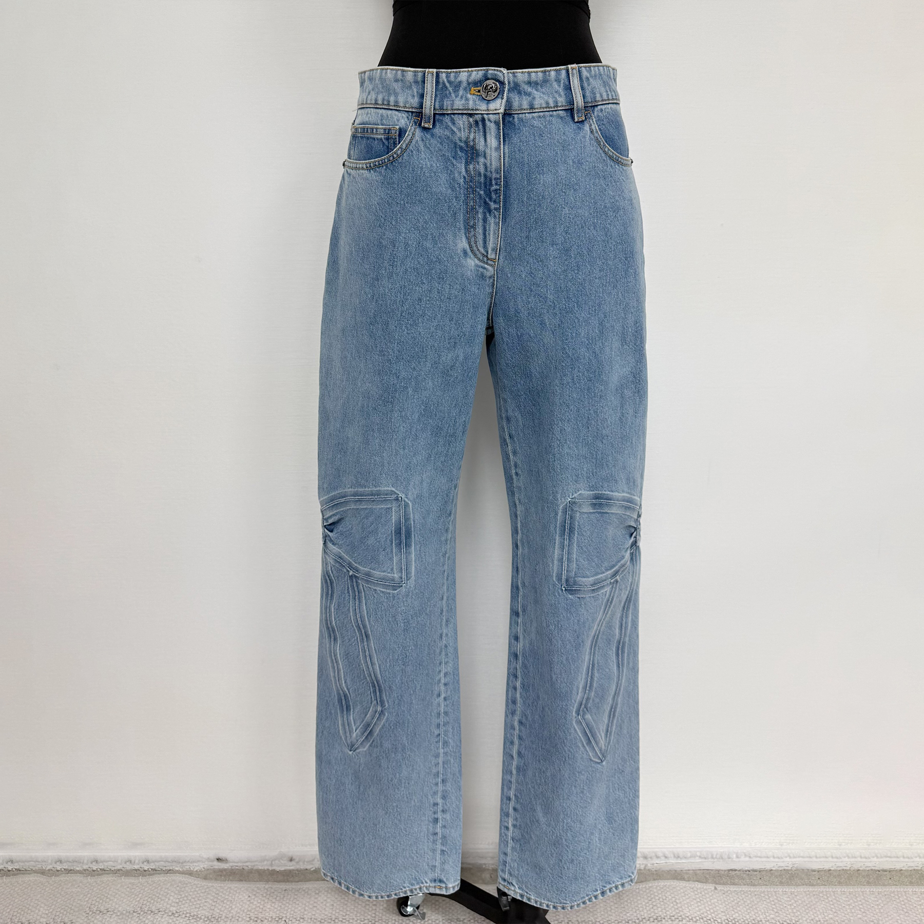 NIGO Chanel Women's Fall And Winter Light-colored 3d Bow Denim Pants Straight Casual Elegant Fashion Trend Pants Ngvp #nigo2631