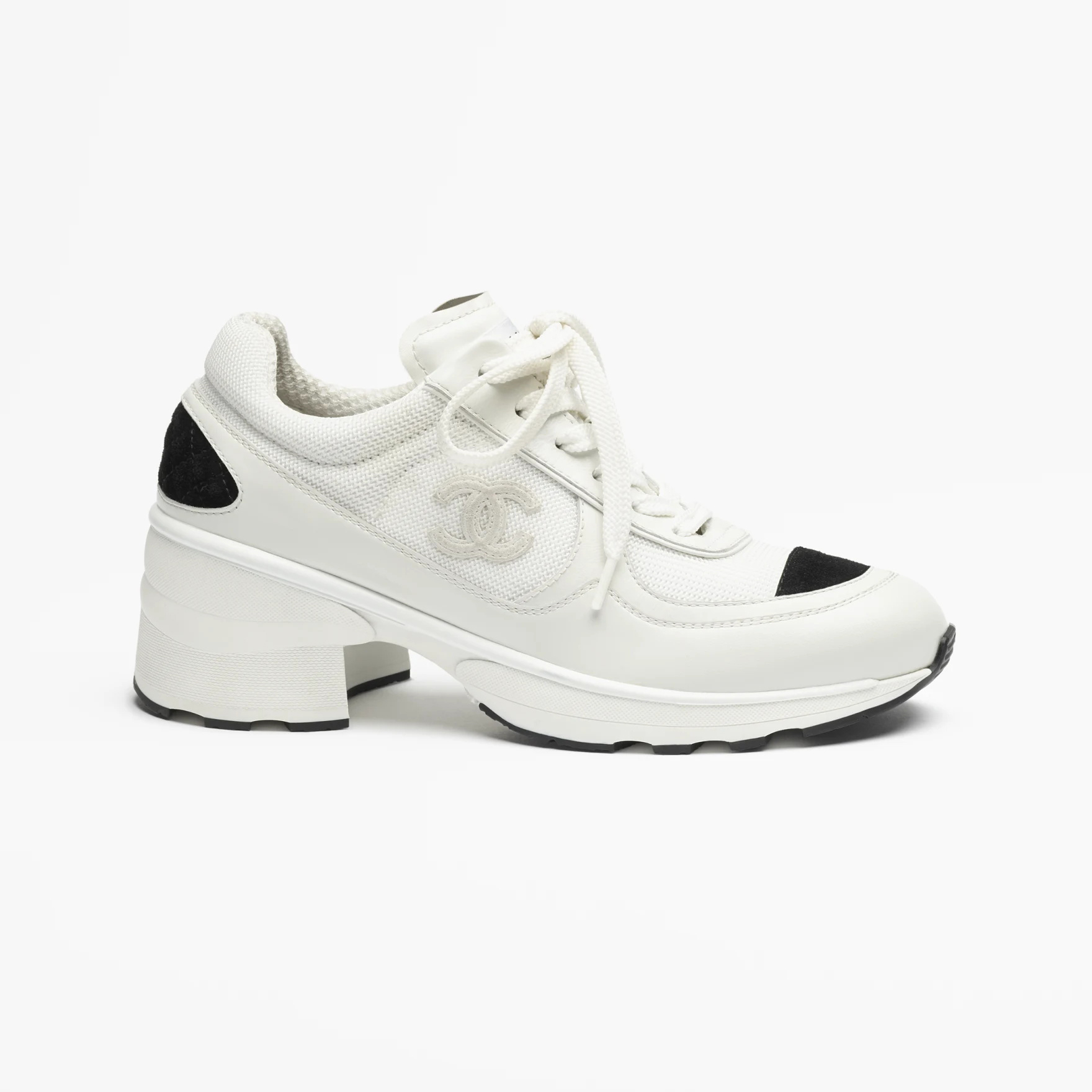 NIGO Chanel Women's Spring/fall Fashion Casual Round Toe Lace Up Chunky Heel Low Top Leather And Mesh Blend Sneakers Shoes #nigo79316