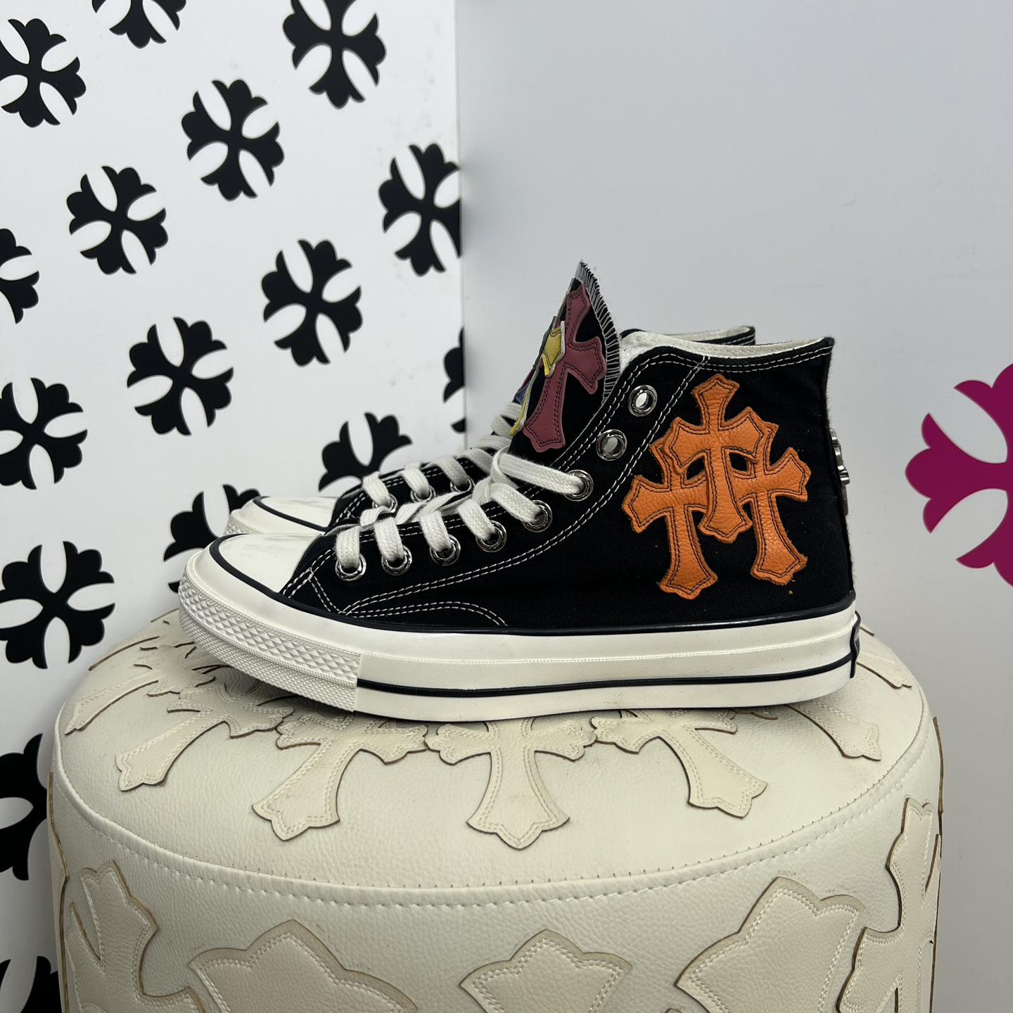 NIGO Chrome Hearts x Converse Men's And Women's Spring/fall Fashion Casual Round Toe Lace Up Flat High Top Canvas Sneakers Shoes #nigo79323