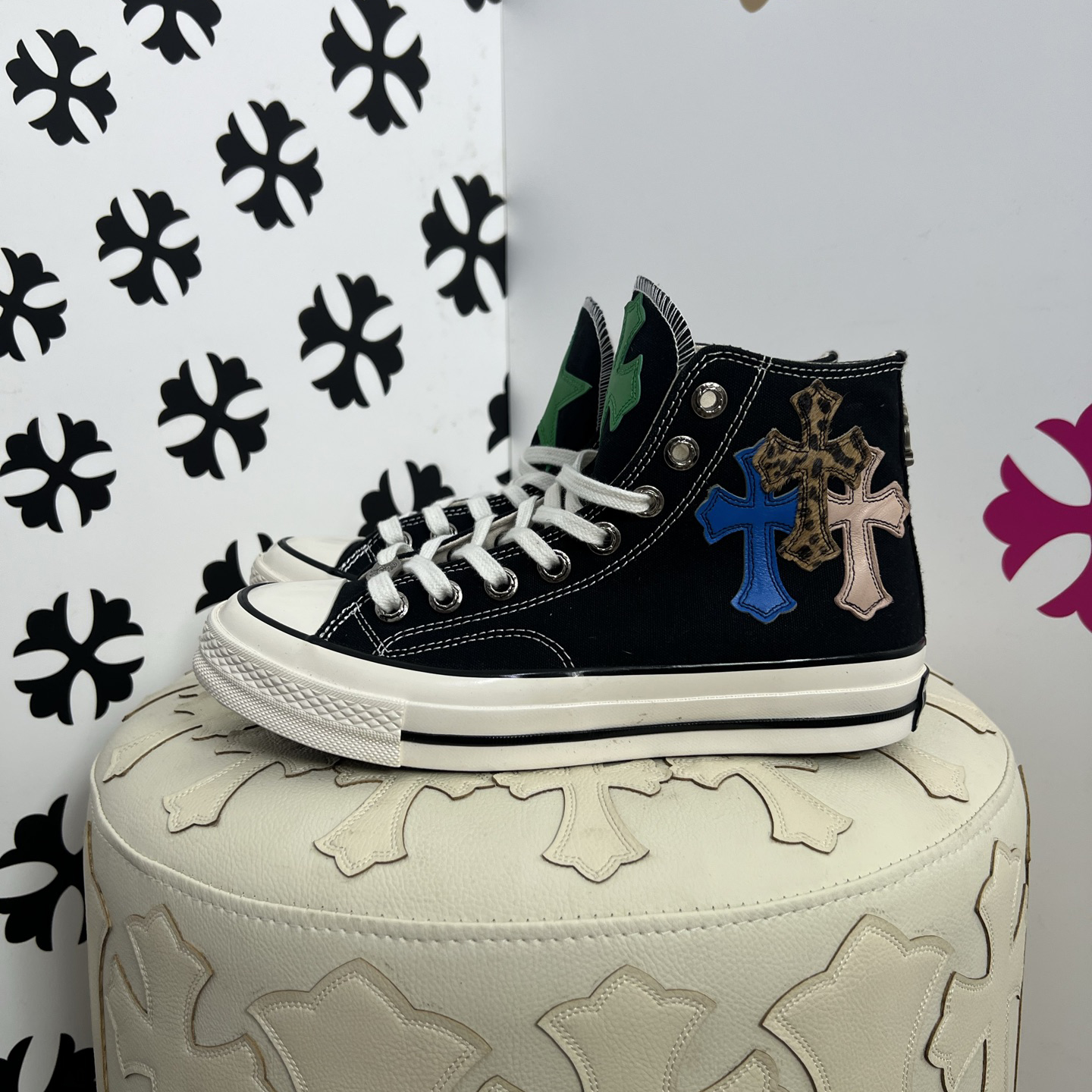 NIGO Chrome Hearts x Converse Men's And Women's Spring/fall Fashion Casual Round Toe Lace Up Flat High Top Canvas Sneakers Shoes #nigo79323