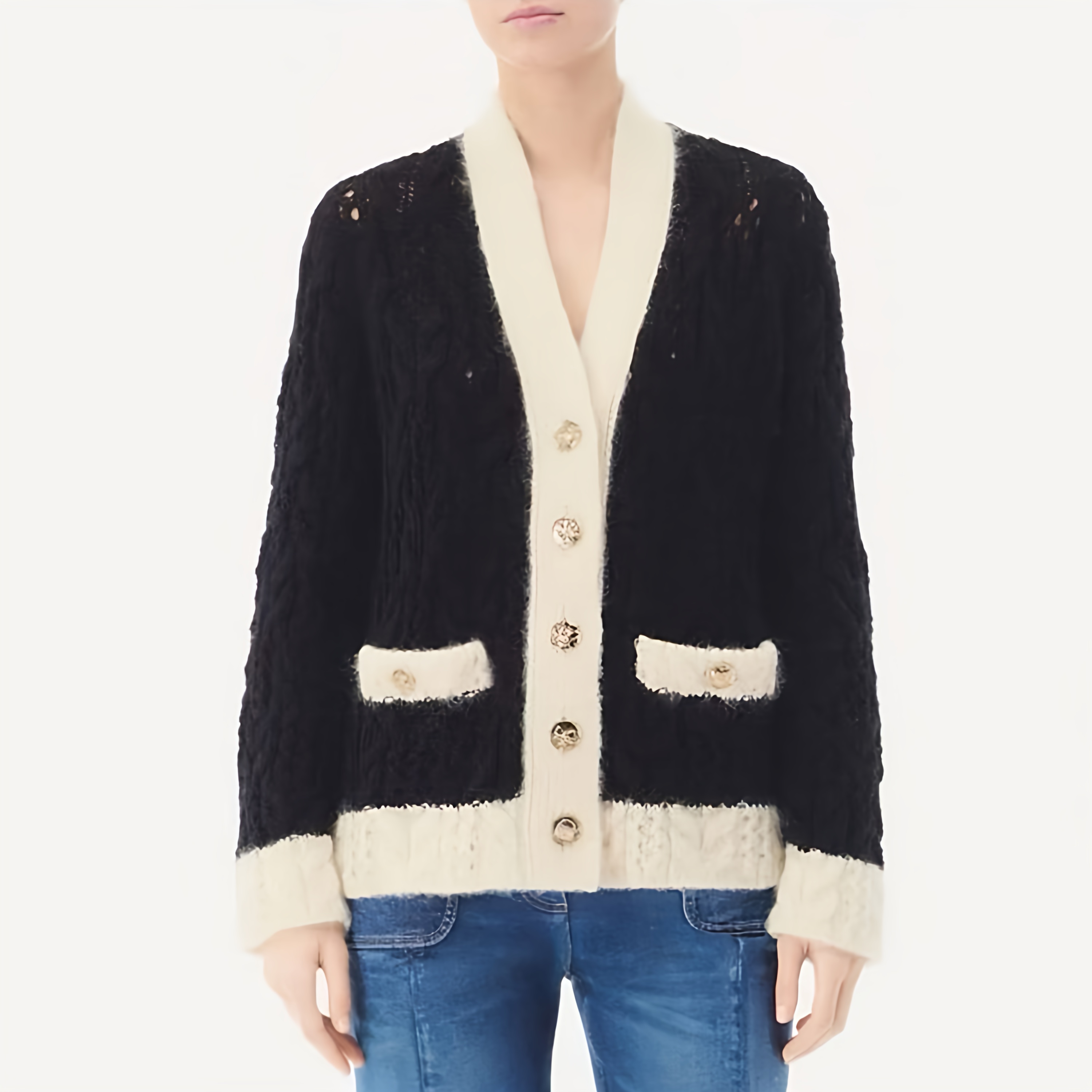 NIGO Chanel Women's Fall/Winter Wool And Mohair Blend Color-Block Single-Breasted V-Neck Long-Sleeve Knit Cardigan Ngvp #nigo2334