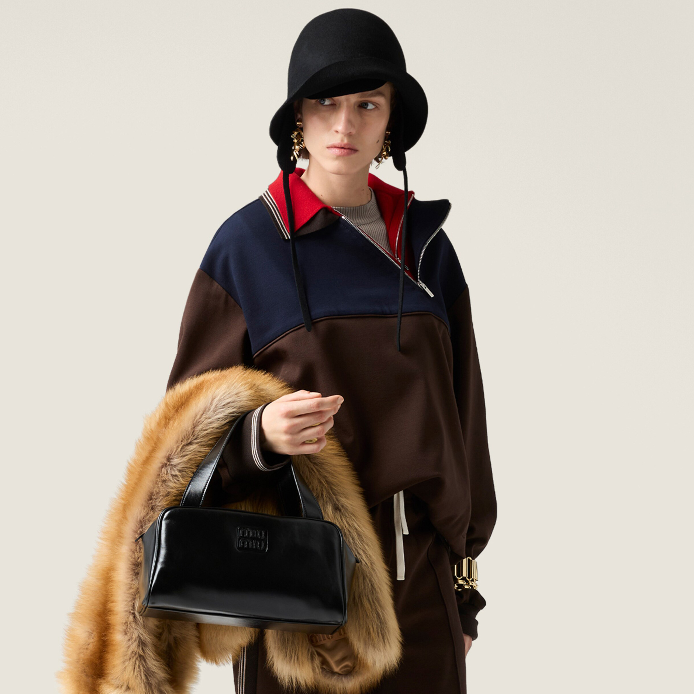 NIGO MiuMiu Women's Spring/Fall Casual Fashion Collared Pullover Diagonal Zipper Design Contrasting Color Long Sleeves Sweatshirt #nigo79327