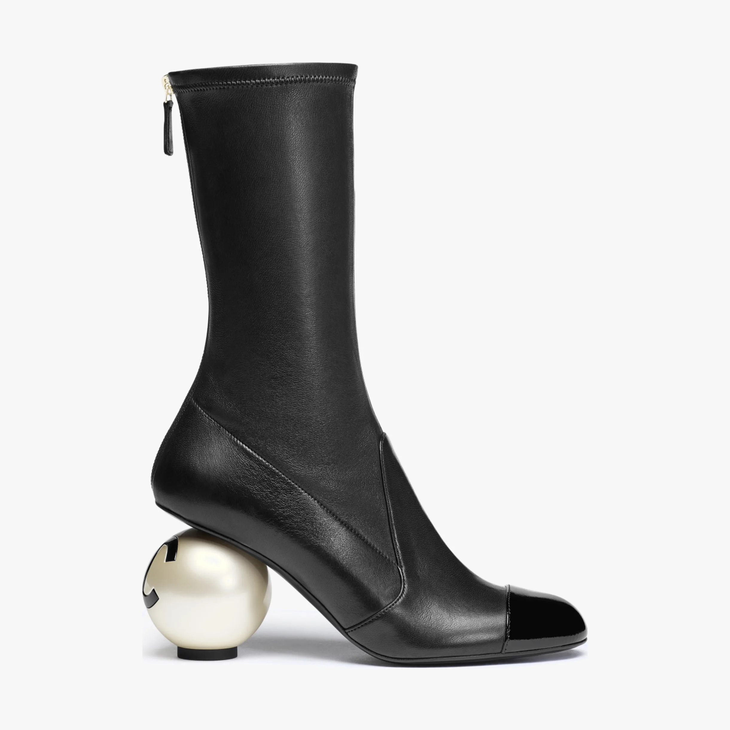 NIGO Chanel Women's Fall/Winter Fashion Classic Color Block Leather Round Toe Slip On Zipper Pearl Heel High Boots Pearl Boots Shoes #nigo330870