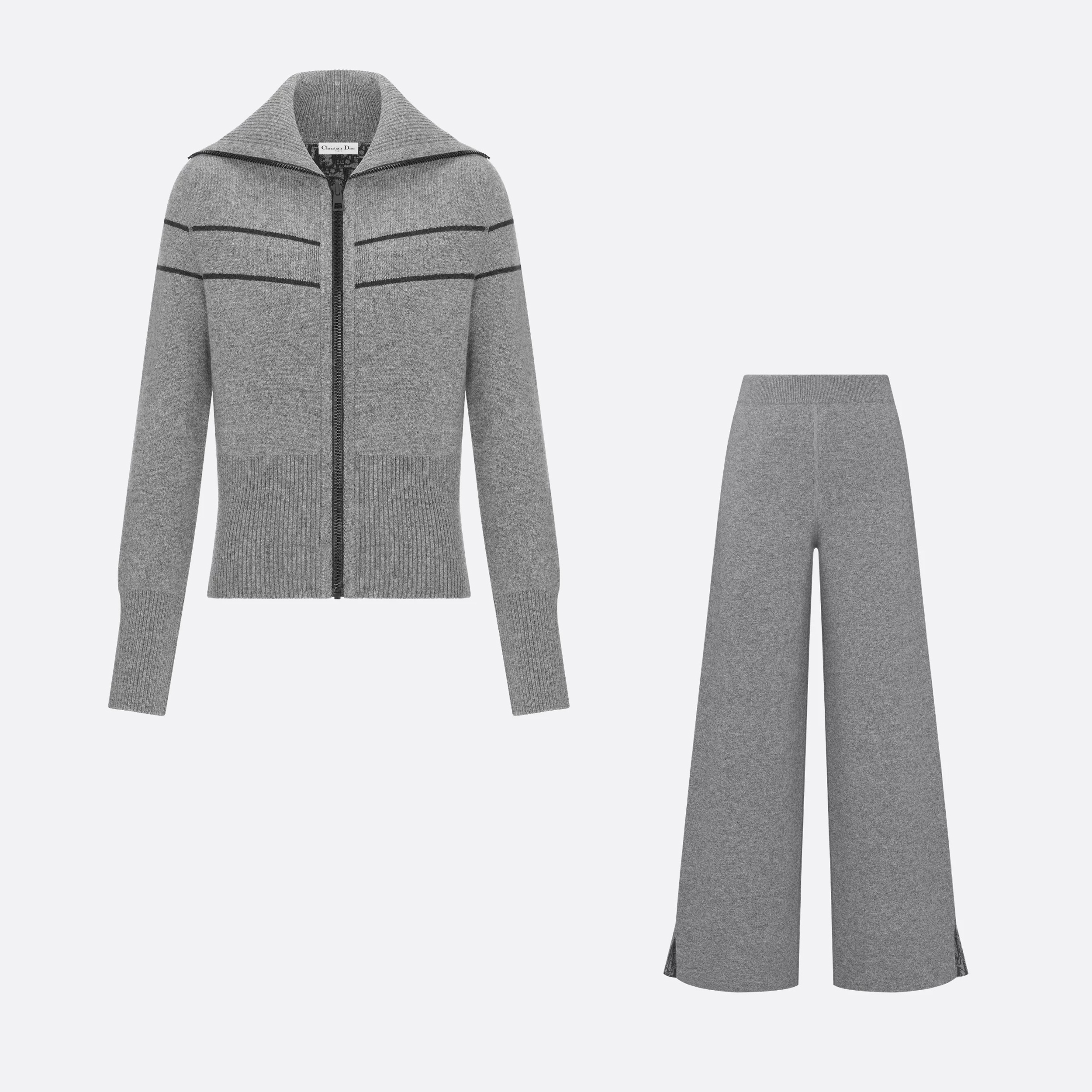 NIGO Dior Women's Fall/Winter Fashion Casual Reversible Cardigan with Zipper Oblique Print Wool Knit Cardigan With Elastic Waistband Solid Color Oblique Print Bell Bottom Pants Wide Leg Pants Suit Set #nigo79342