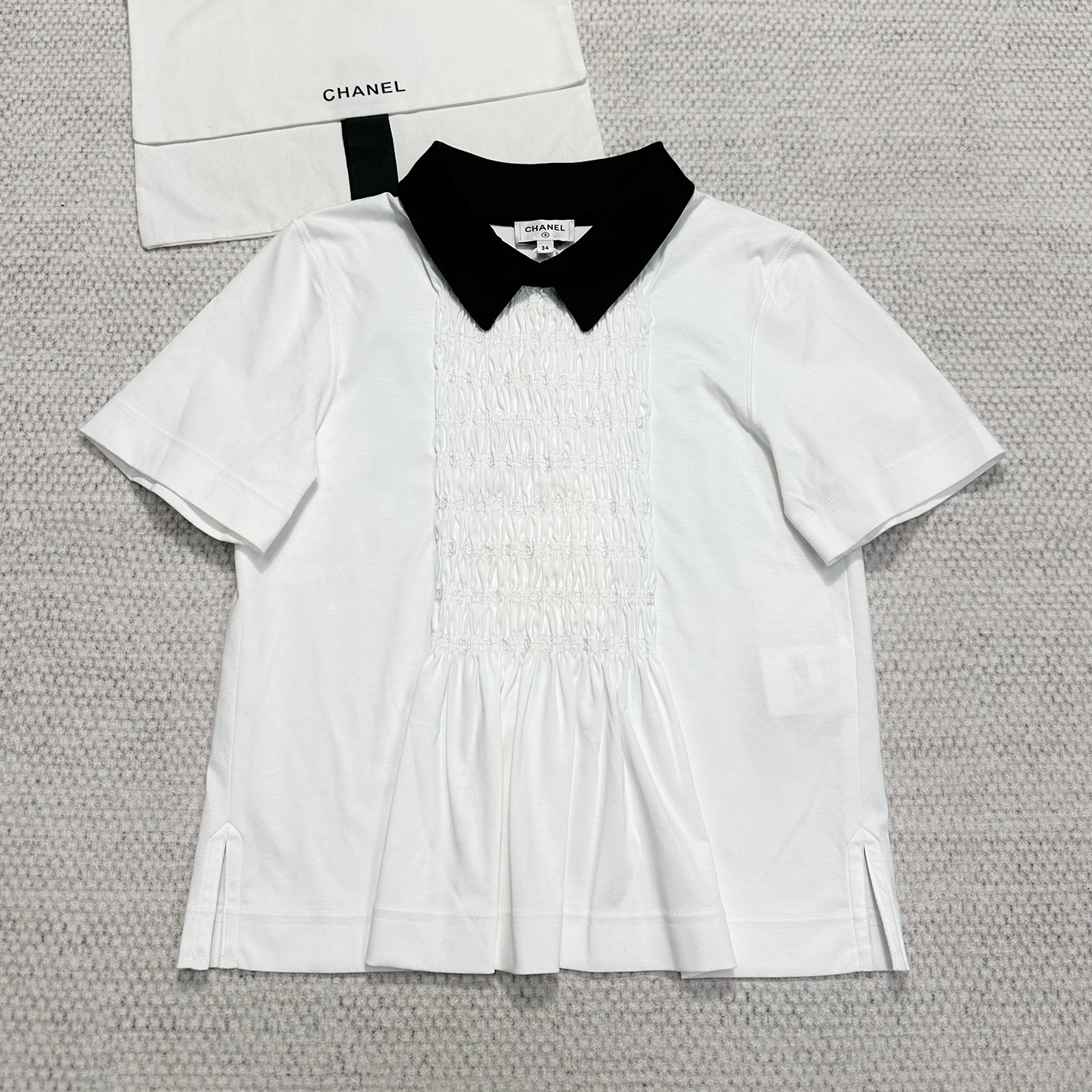 NIGO Chanel Women's Spring And Summer Pleated Short Sleeved Color Blocked Lapel Cotton Pullover T-Shirt Top Shirt Ngvp #nigo2593