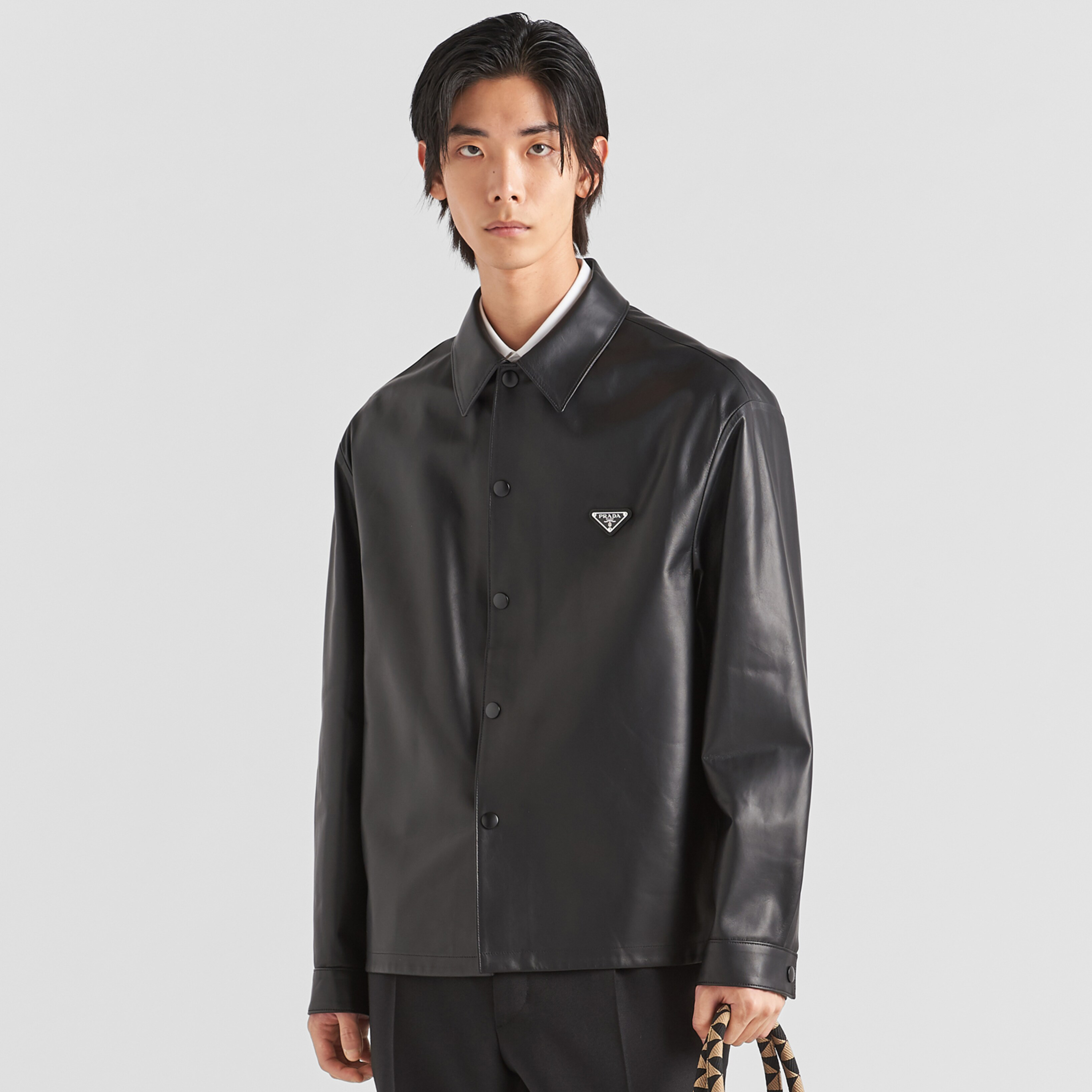 NIGO Prada Men's Fall/Winter Fashion Casual Solid Color Lapel Single Breasted Leather Jacket With Logo Triangle Emblem Jacket #nigo79343