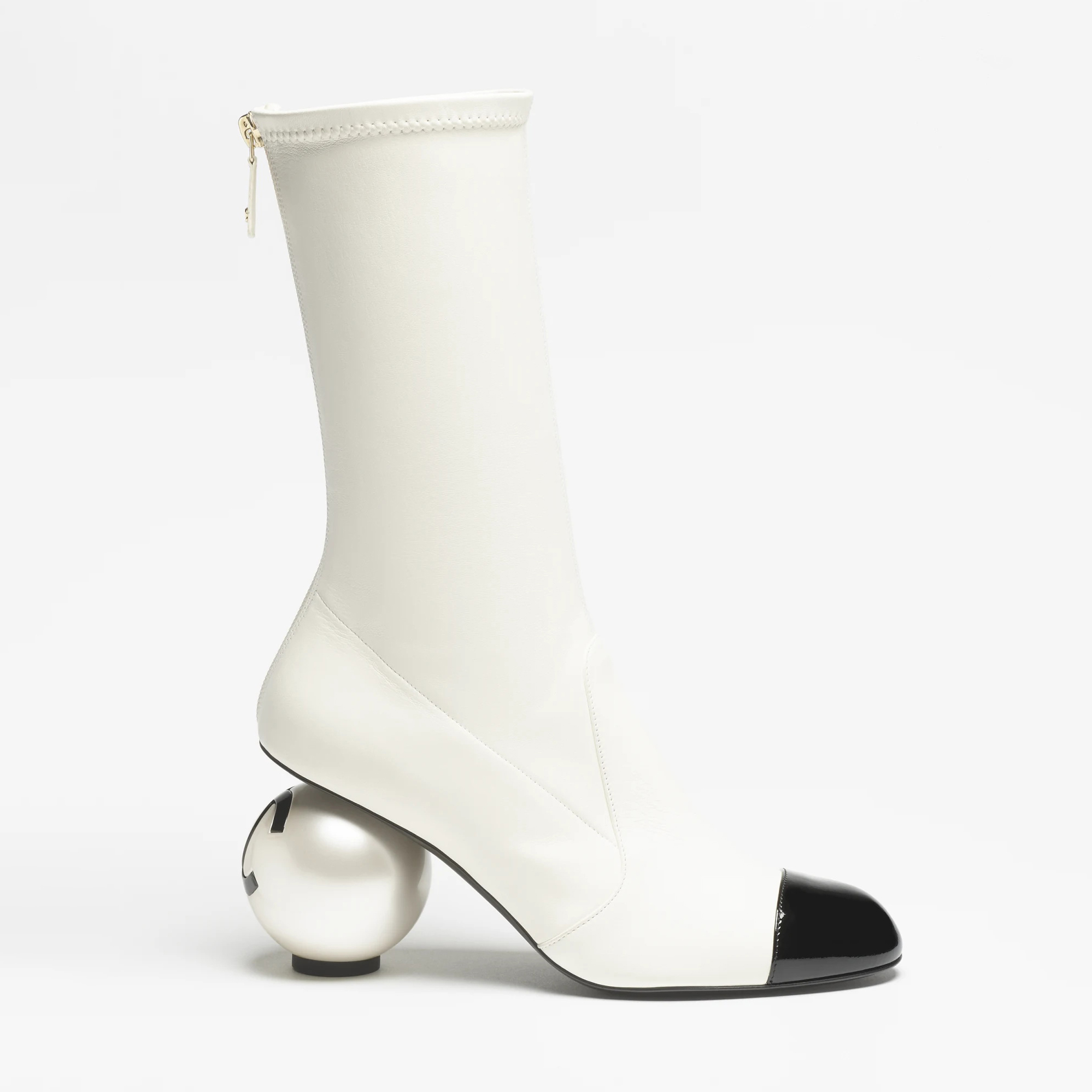 NIGO Chanel Women's Fall/Winter Fashion Classic Color Block Leather Round Toe Slip On Zipper Pearl Heel High Boots Pearl Boots Shoes #nigo330870