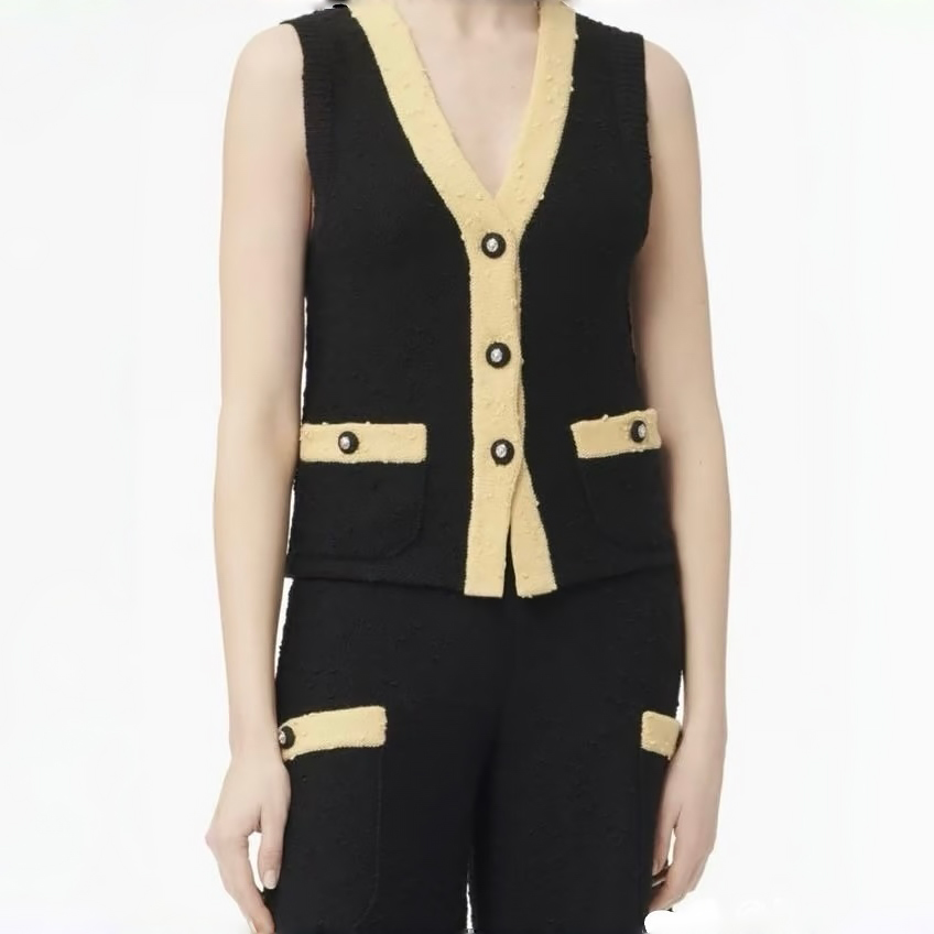NIGO Chanel Women's Spring/Fall V-Neck Single-Button Vintage Solid-Color Wool Sleeveless Knit Vest Ngvp #nigo2594