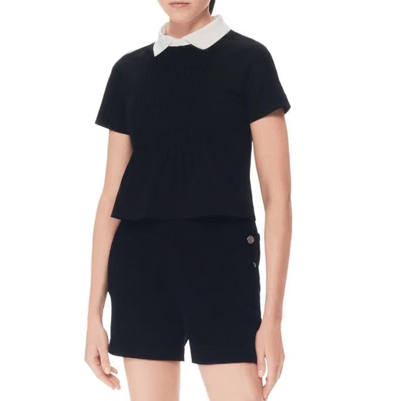 NIGO Chanel Women's Spring And Summer Pleated Short Sleeved Color Blocked Lapel Cotton Pullover T-Shirt Top Shirt Ngvp #nigo2593