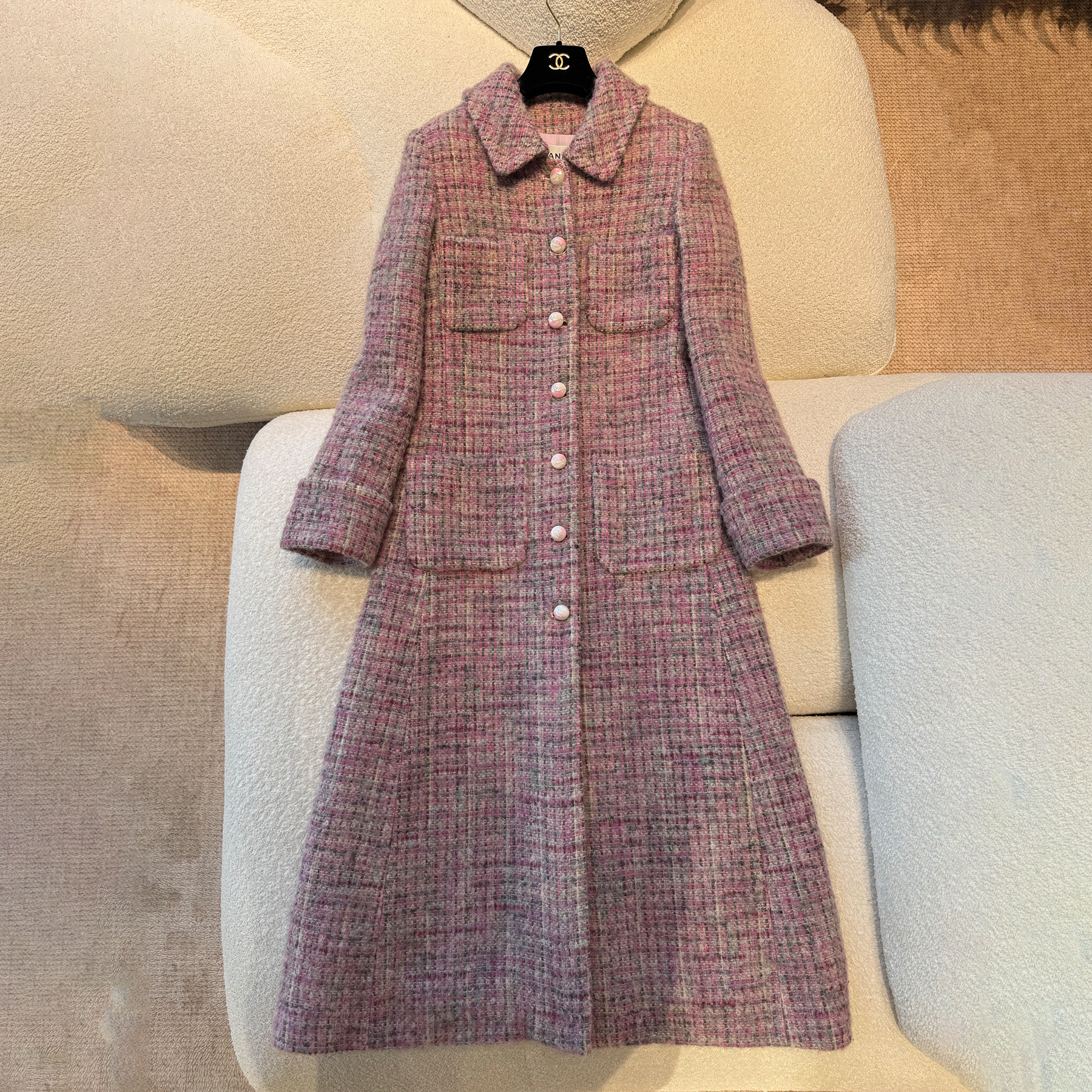 NIGO Chanel Women's Autumn And Winter Long Pink Tweed Coat Temperament Fashion Elegant Exquisite Mohair Wool Blend Double C Logo Jacket Ngvp #nigo2637