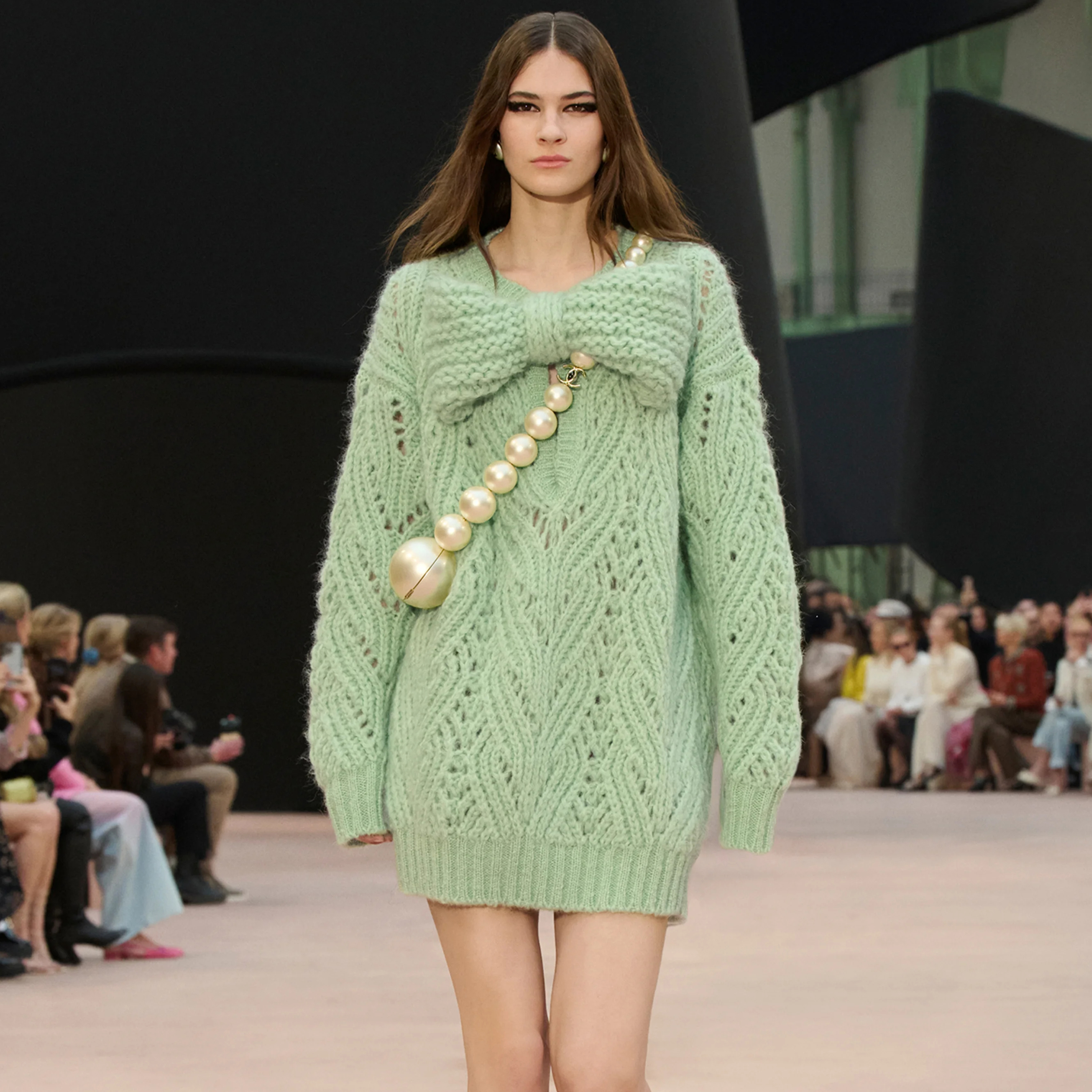 NIGO Chanel Women's Spring/Fall High-Street Bow-Neck Knit Long-Sleeve Solid-Color Mohair Wool Short Dress Dresses Ngvp #nigo2597