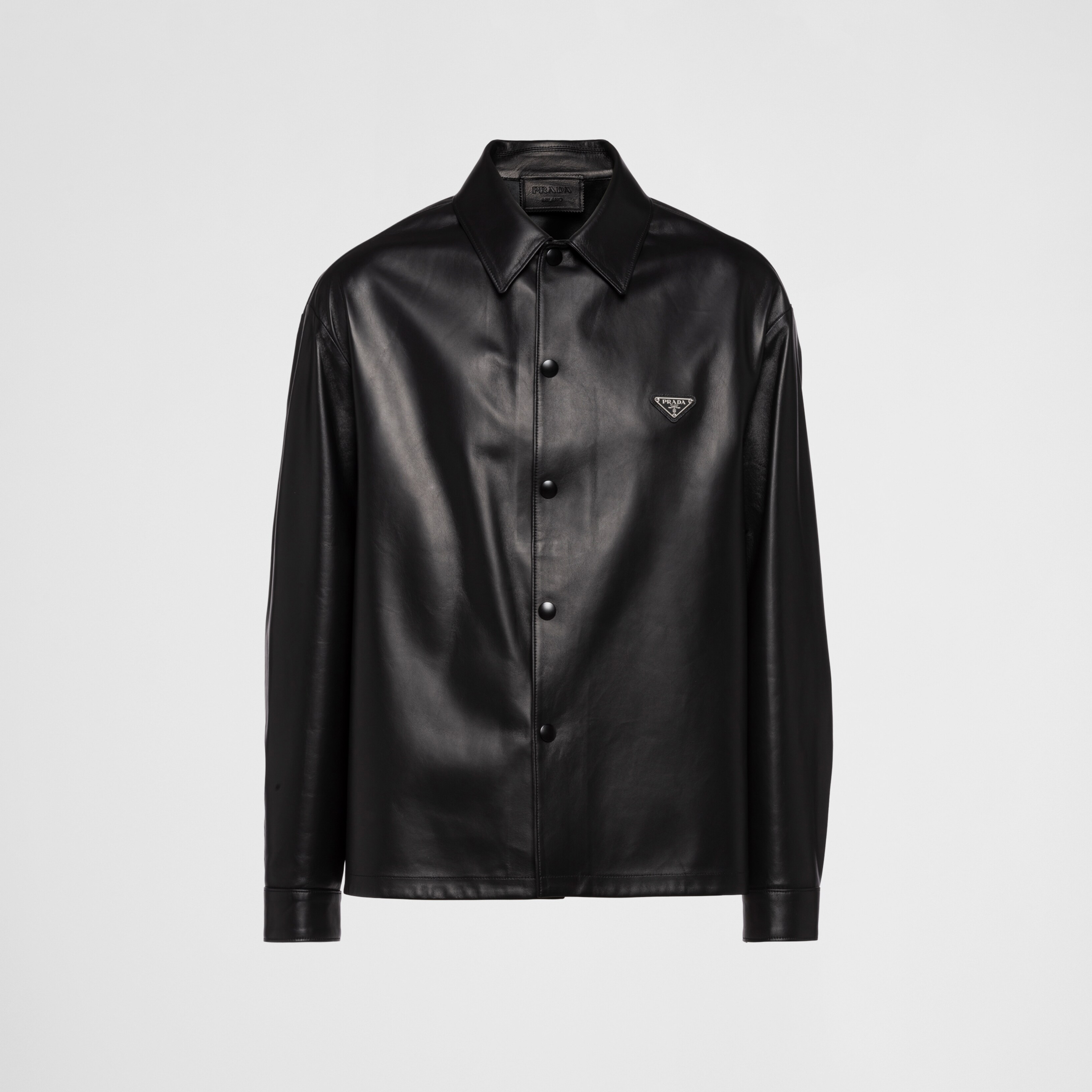 NIGO Prada Men's Fall/Winter Fashion Casual Solid Color Lapel Single Breasted Leather Jacket With Logo Triangle Emblem Jacket #nigo79343