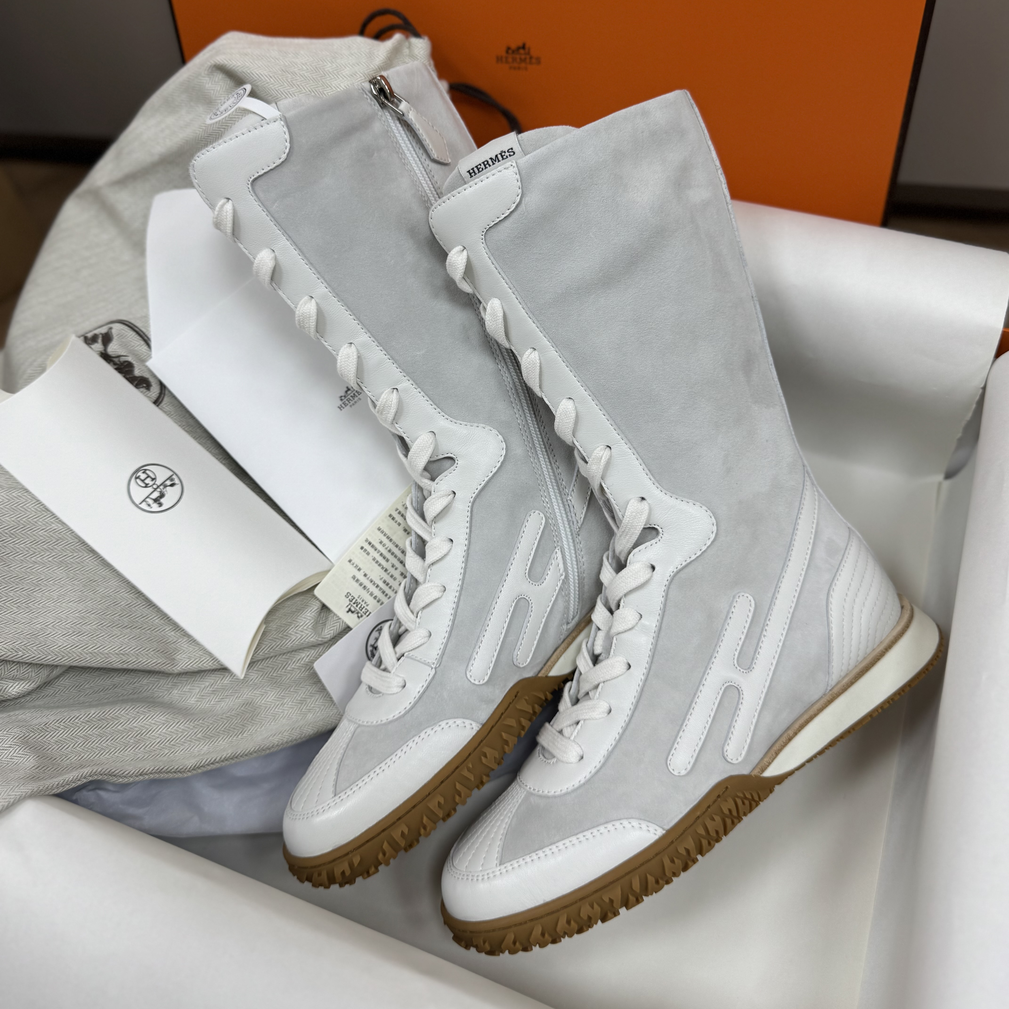 NIGO Hermes Lace Up Women's Spring/Fall Fashion Casual Round Toe Lace Up Suede High Top Flat Sneakers Shoe #nigo79377