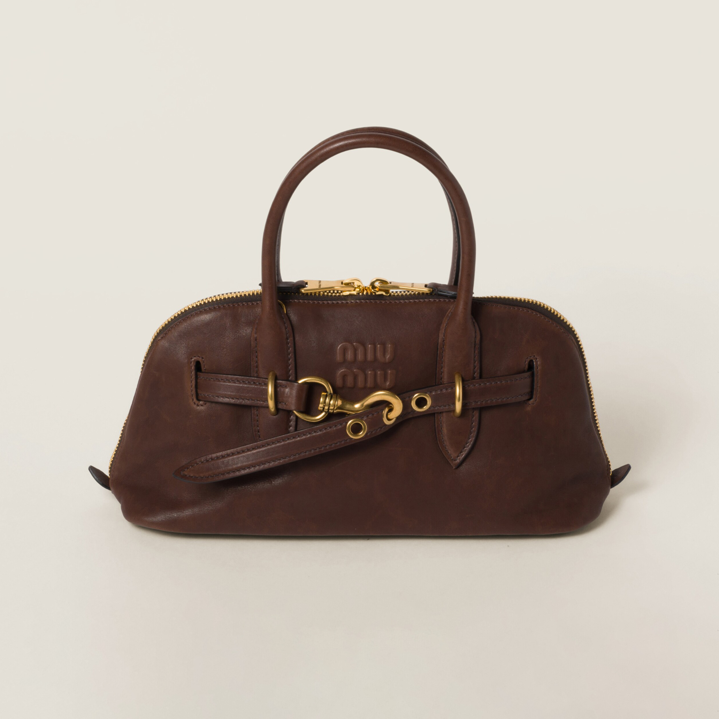 NIGO MiuMiu Aventure Nappa Women's Fashion Classic Solid Color Zipper Leather Vintage Classic Letter Print Shell Handbag Crossbody Bag Bags 5BB168_2BBL_F0NBL_V_OOO #nigo79376