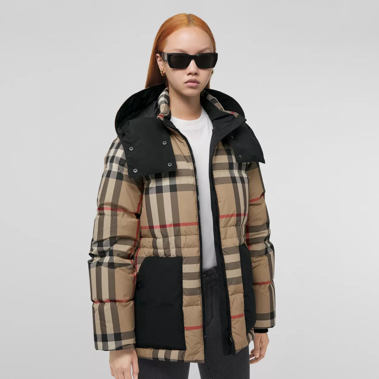 NIGO Burberry Fashion Casual High Neck Hooded Zipper Plaid Detachable Hood Plaid Recycled Polyester Down Jacket #nigo79372