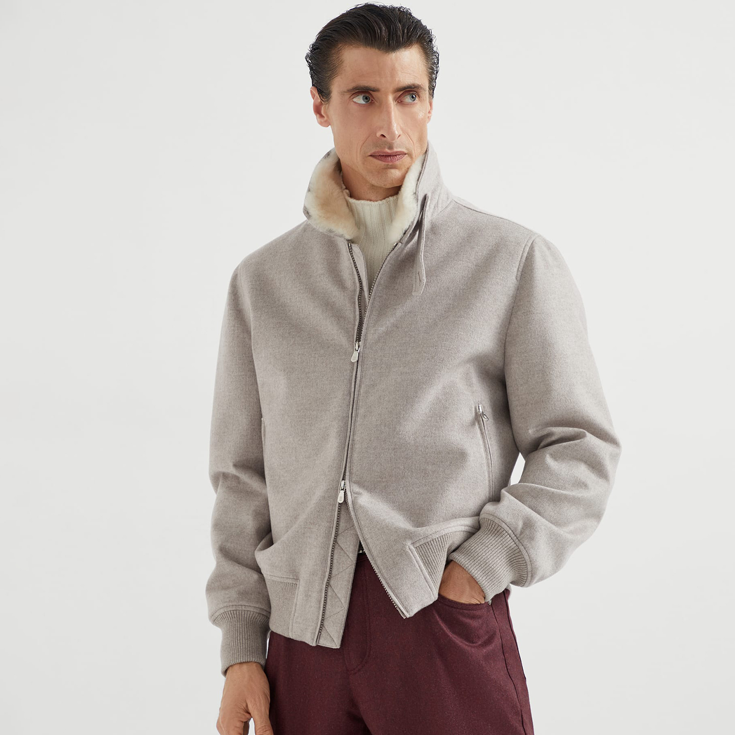 NIGO Brunello Cucinelli Men's Fall/Winter Solid-Color Cashmere Lapel Pilot Jacket Loose-Fit Long-Sleeve Outerwear Ngvp #nigo2713