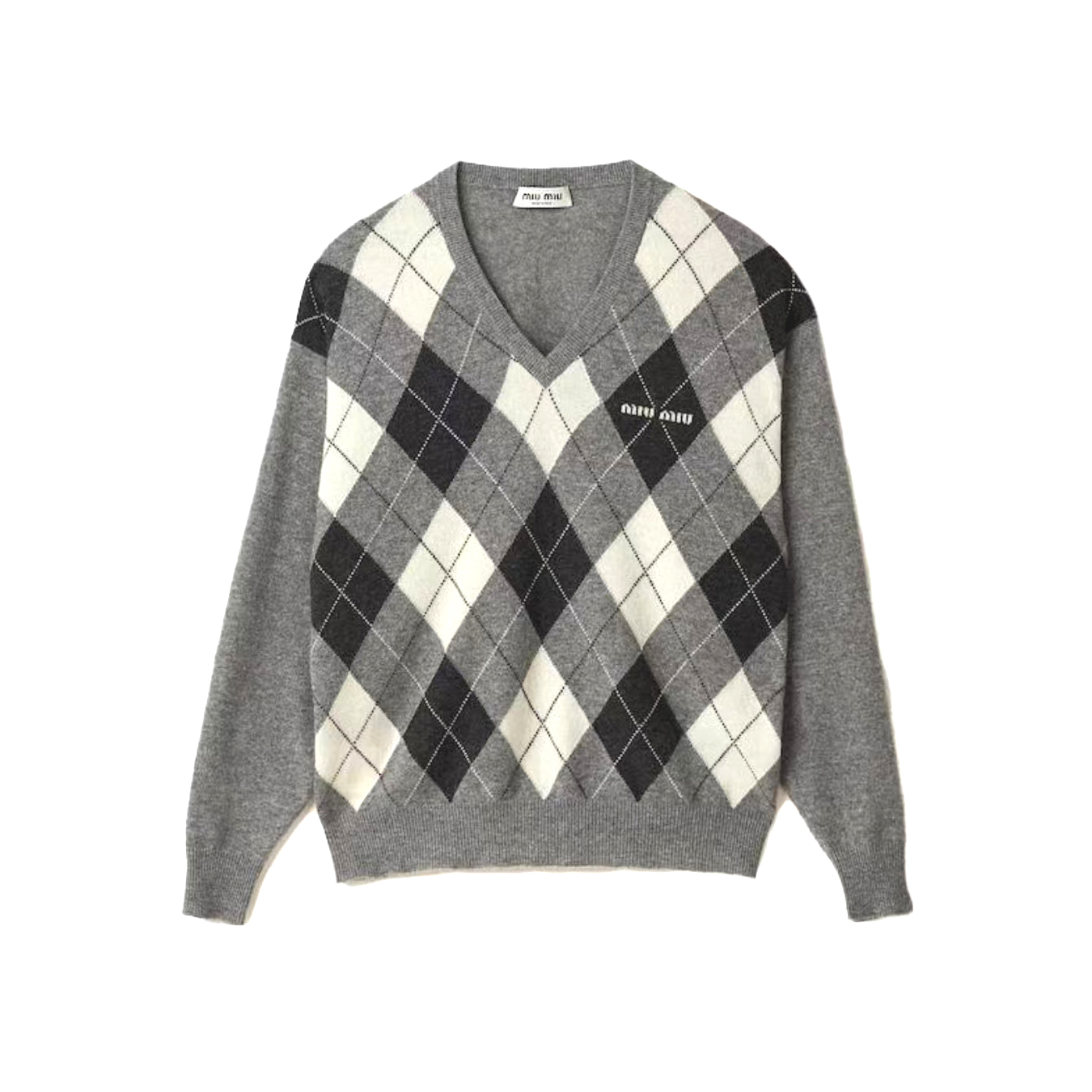 NIGO MiuMiu Women's Fall/Winter Fashion Casual V Neck Diamond Check Cashmere Knit Sweater #nigo79391