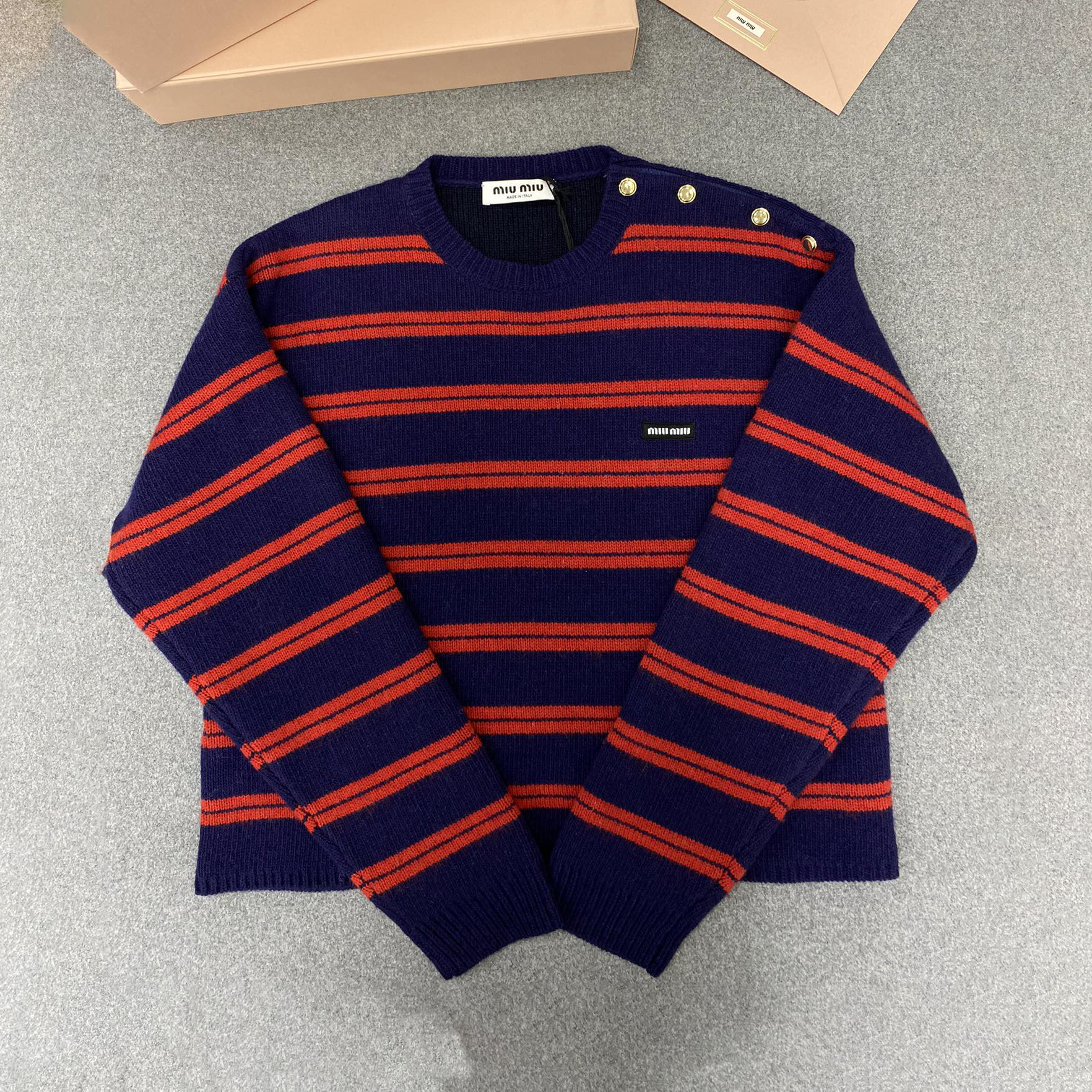 NIGO MiuMiu Women's Fall/Winter Fashion Casual Crew Neck Striped Contrast Color Cashmere Knit Sweater #nigo79389