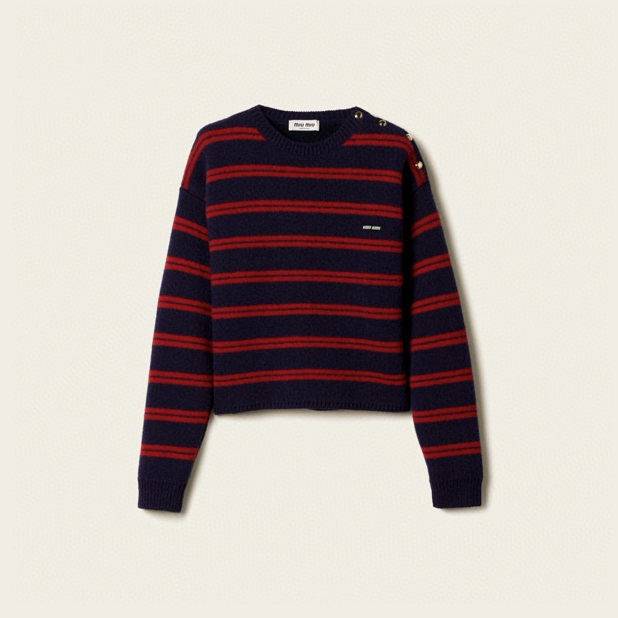 NIGO MiuMiu Women's Fall/Winter Fashion Casual Crew Neck Striped Contrast Color Cashmere Knit Sweater #nigo79389