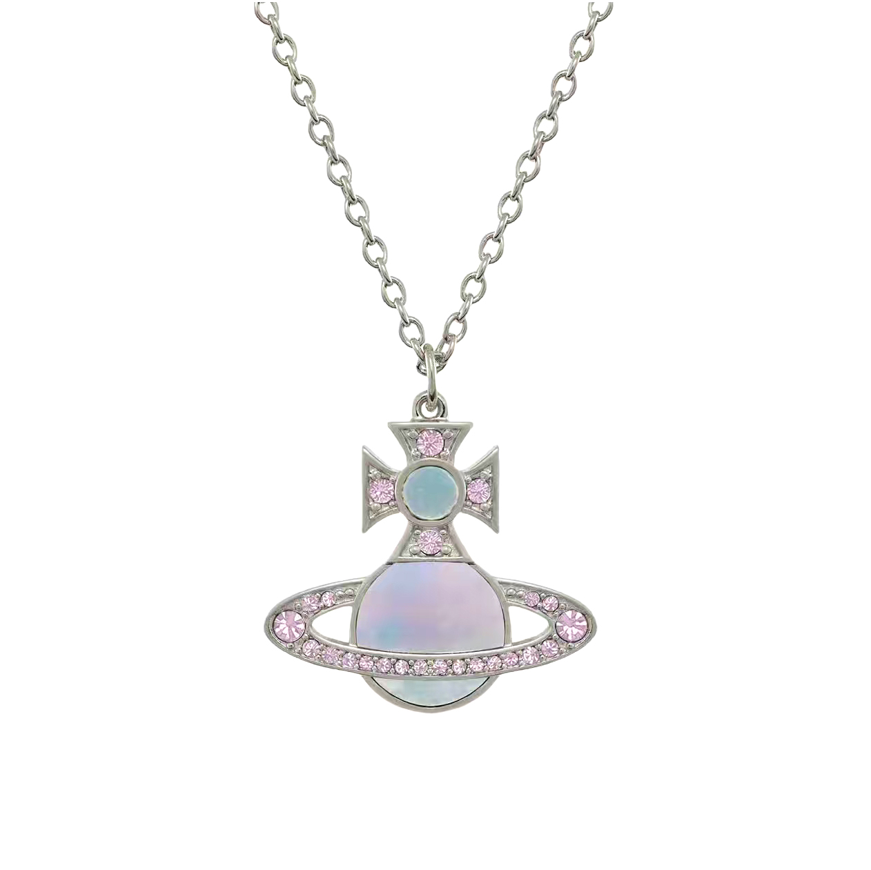 NIGO Vivienne Westwood Women's Fashion Classic Diamond Studded Saturn Mother Of Pearl Necklace Jewelry Accessories #nigo79393