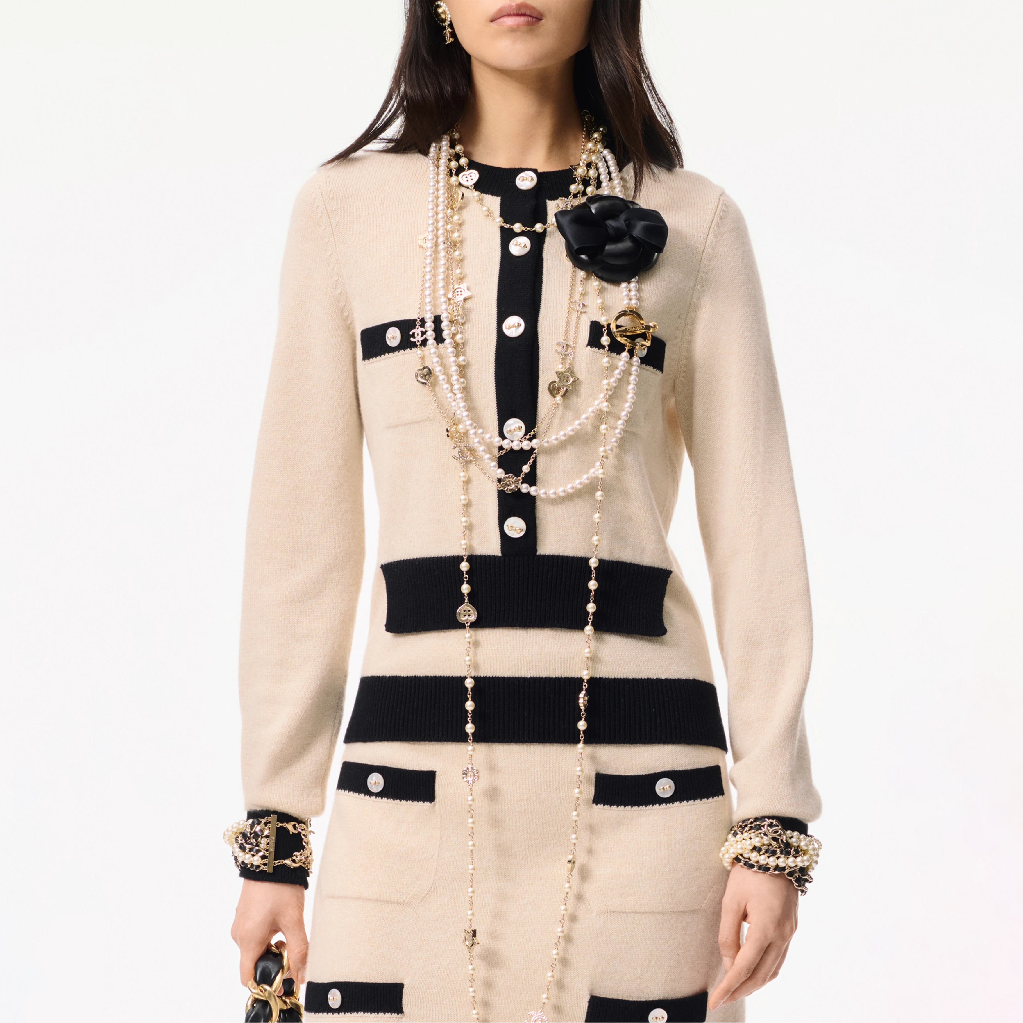 NIGO Chanel Women's Color-Blocked Round-Neck Button-Up Long-Sleeve Cashmere Cardigan Spring/Fall High-Street Skirt Suit Set Ngvp #nigo2711