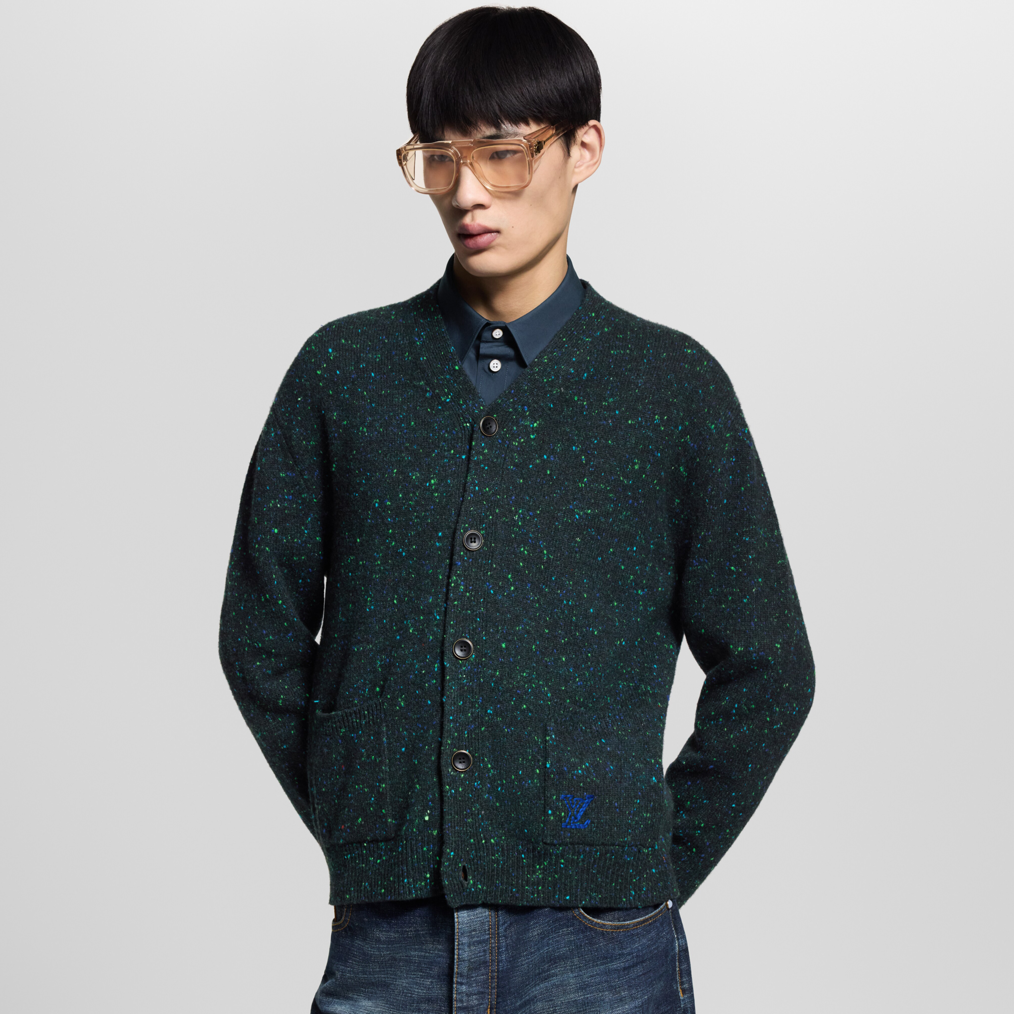 NIGO Louis Vuitton Men's Fall/Winter Fashion Casual V-Neck Single Button Loose Fit Relaxed Fit Cashmere Sweater Knit Cardigan #nigo79415