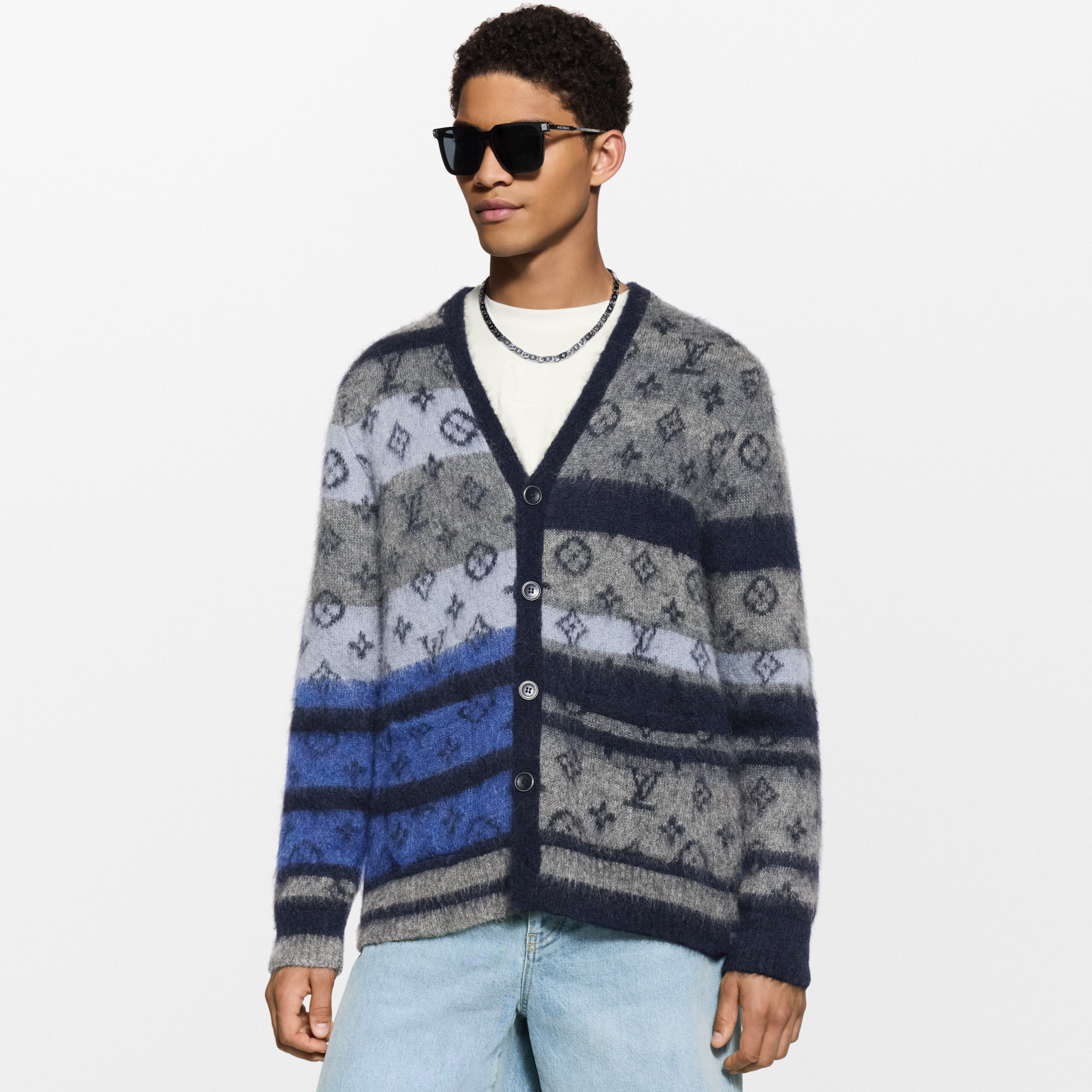 NIGO Louis Vuitton MONOGRAM Men's Fall/Winter Fashion Casual V Neck Single Button Classic Print Oversized Sweater Cardigan #nigo79411