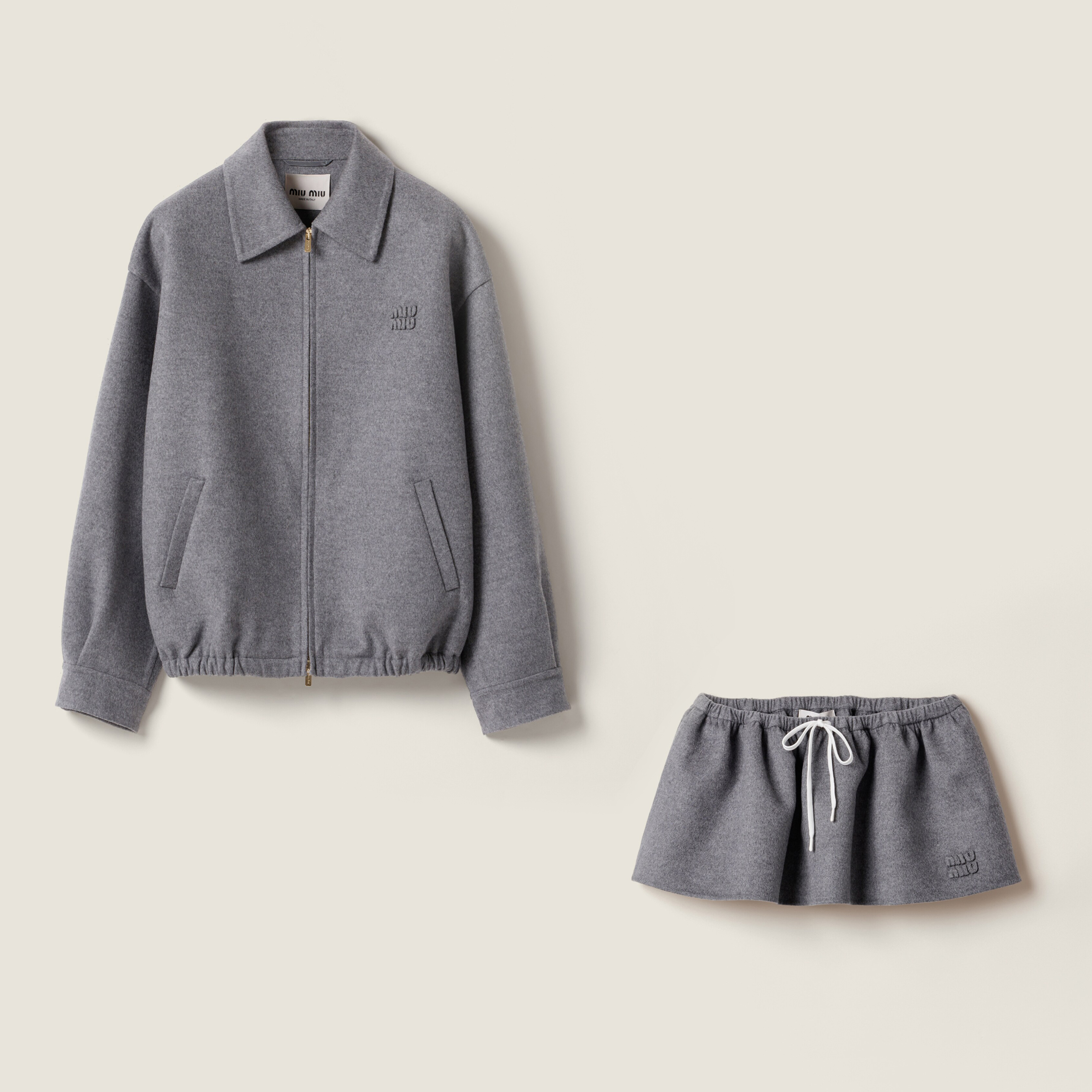 NIGO MiuMiu Women's Spring/Fall Fashion Casual Solid Color Lapel Zipper Long Sleeve Jacket Waist Elastic Drawstring Solid Color Casual Short Skirt Wool Tweed Suit Skirt Set #nigo79413